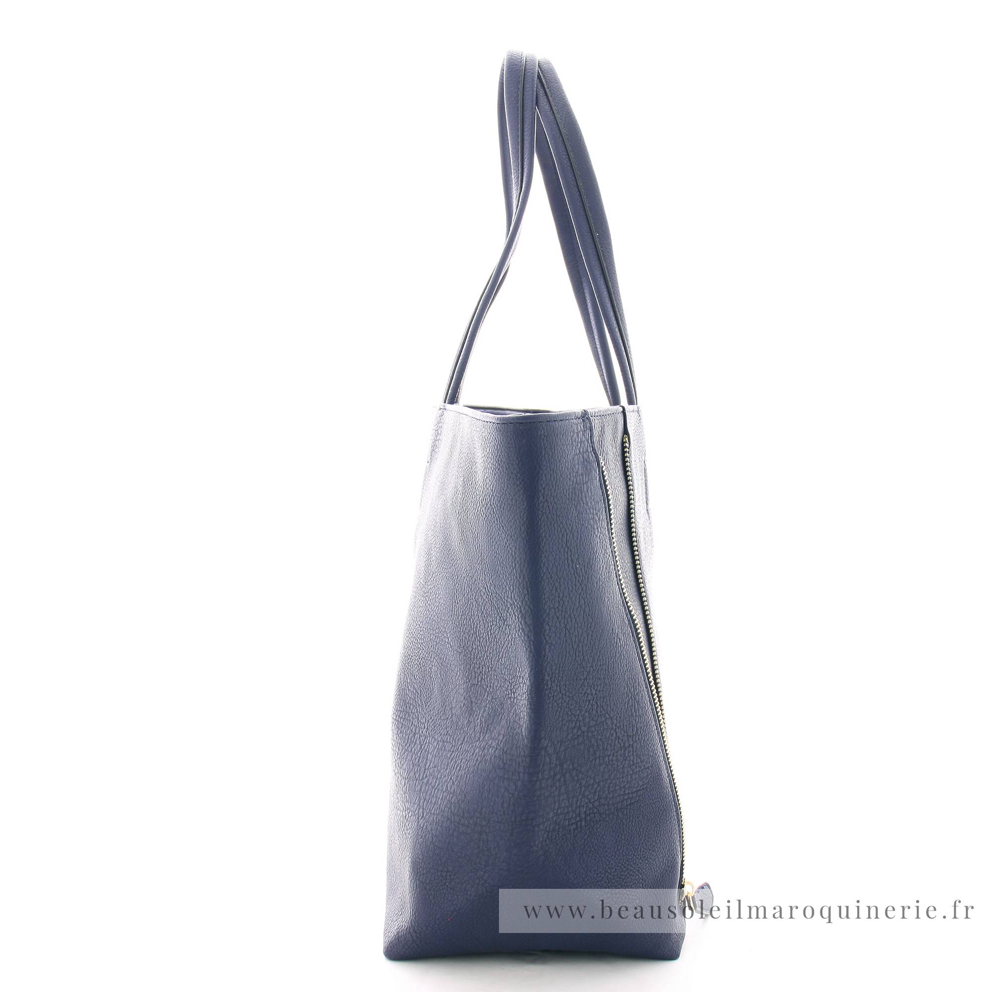 Grand sac shopping Fuchsia porté épaule Cara F1598-1BM couleur bleu marine vue de côté