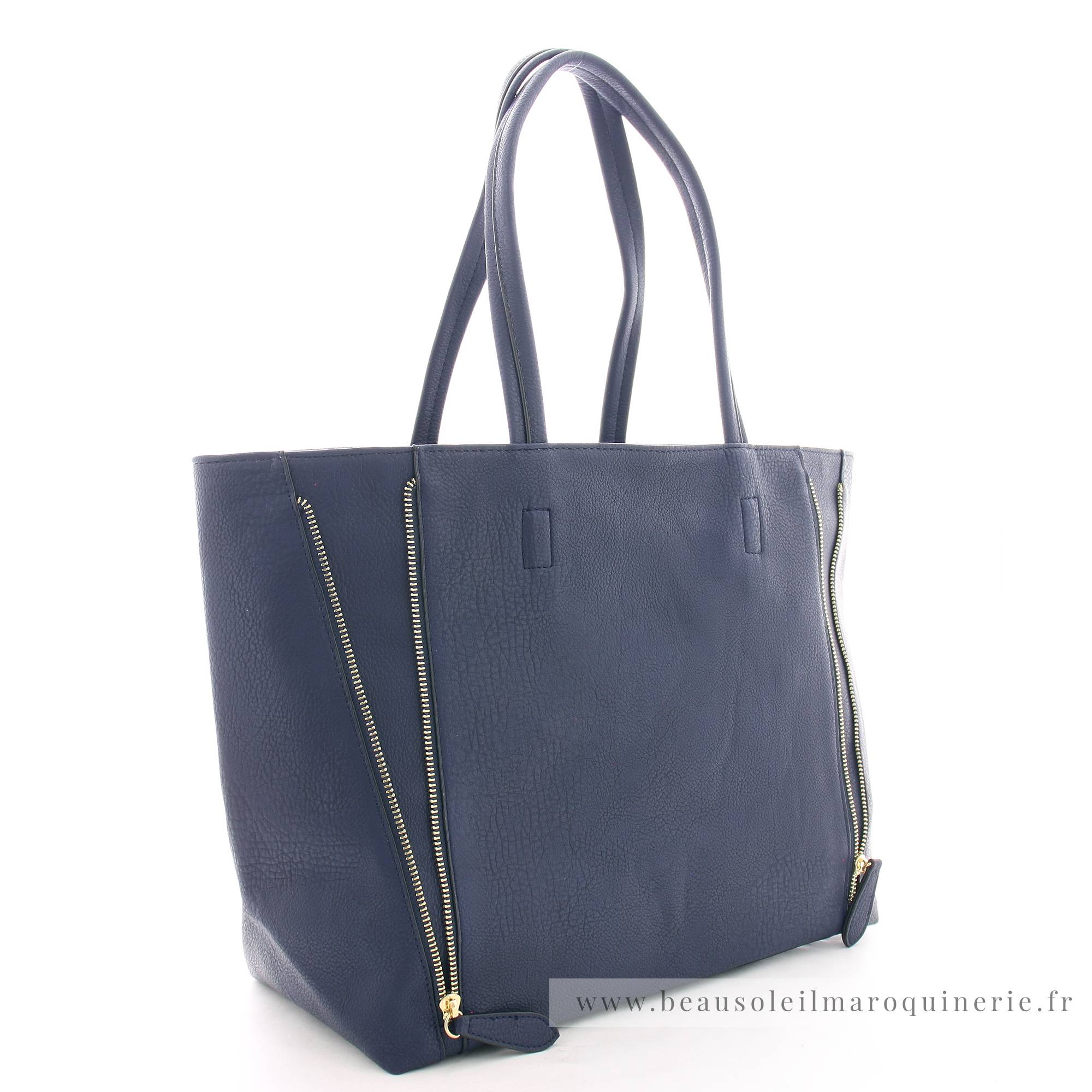 Grand sac shopping Fuchsia porté épaule Cara F1598-1BM couleur bleu marine vue de profil