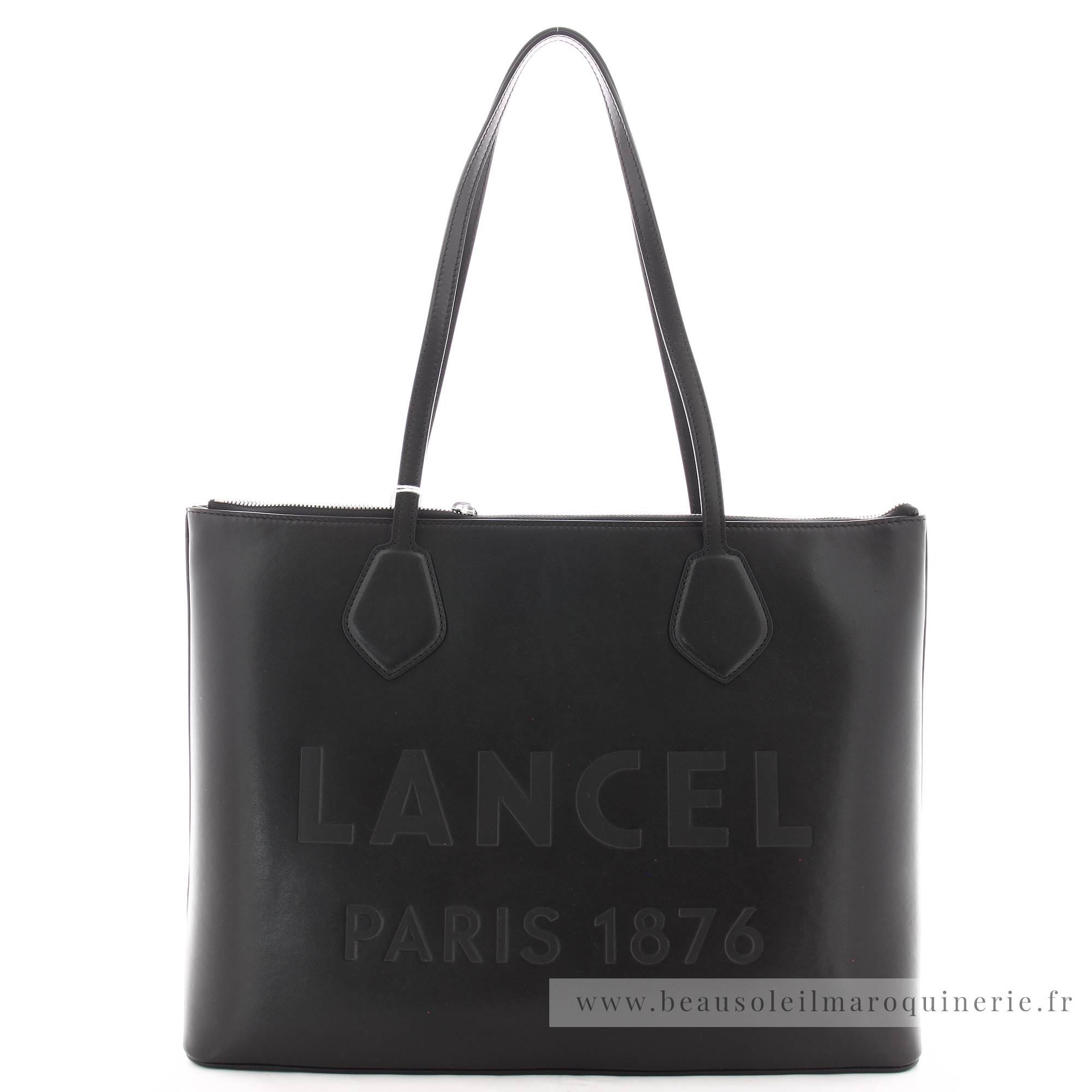 Grand sac cabas Lancel zippé Essential A12135 10 couleur noir vue de face