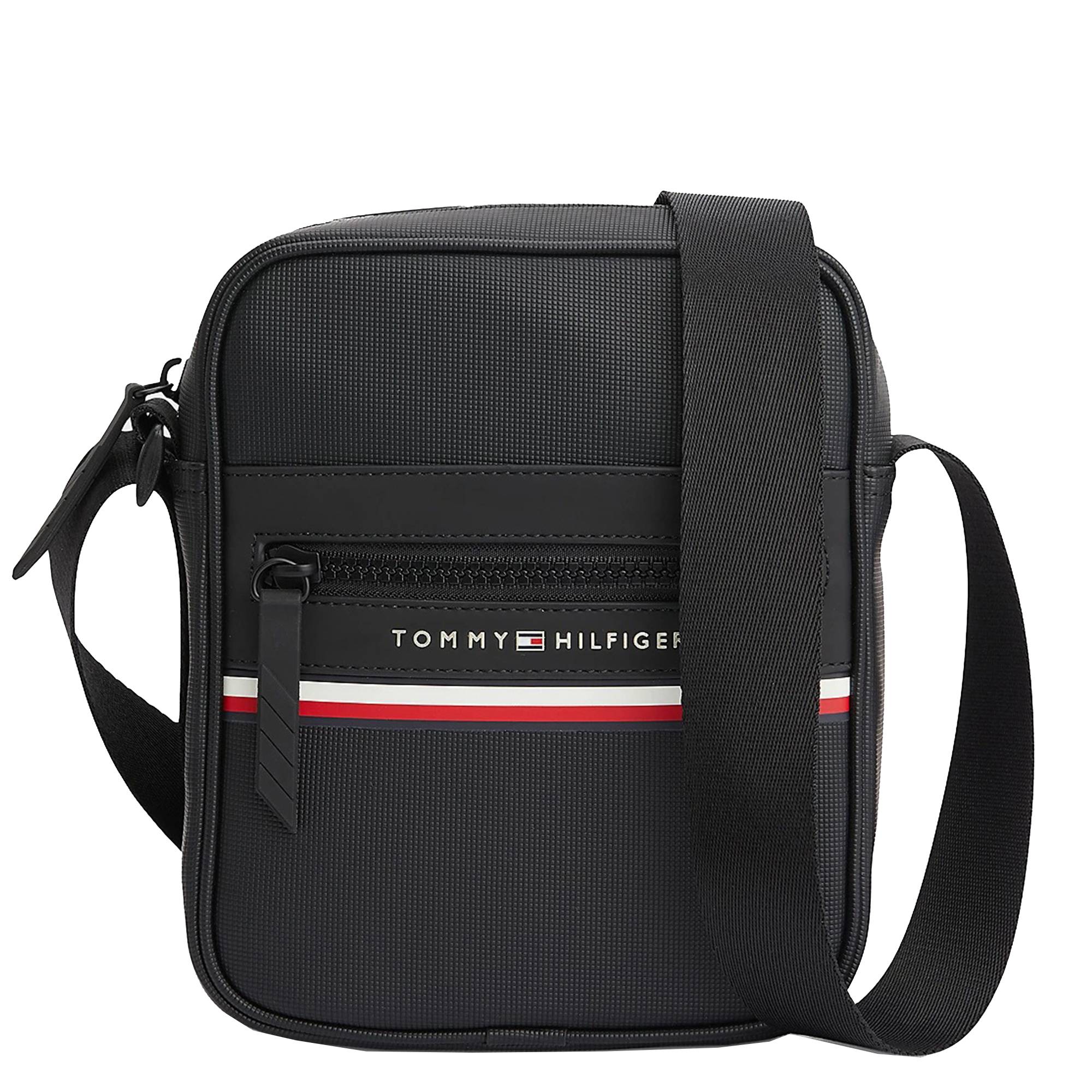 Mini sacoche reporter avec logo métal Tommy Hilfiger Stripe AM10297 BDS couleur noir, vue de face