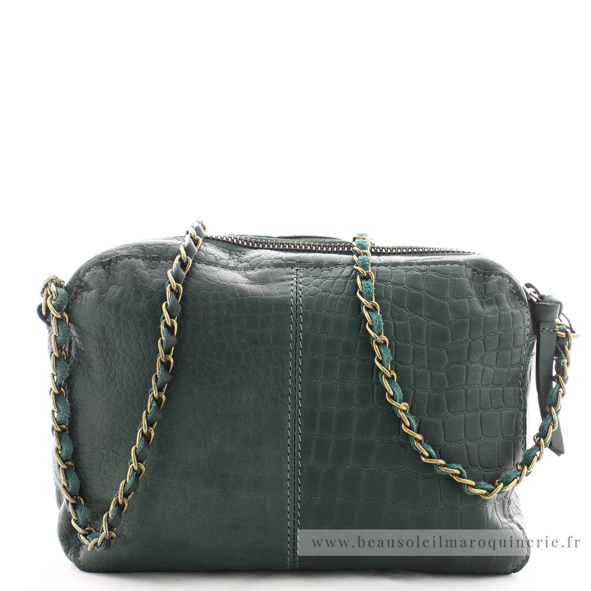Petit sac bandoulière en cuir Pieces Naina 17063358 POCR couleur Vert pin croco, vue de dos