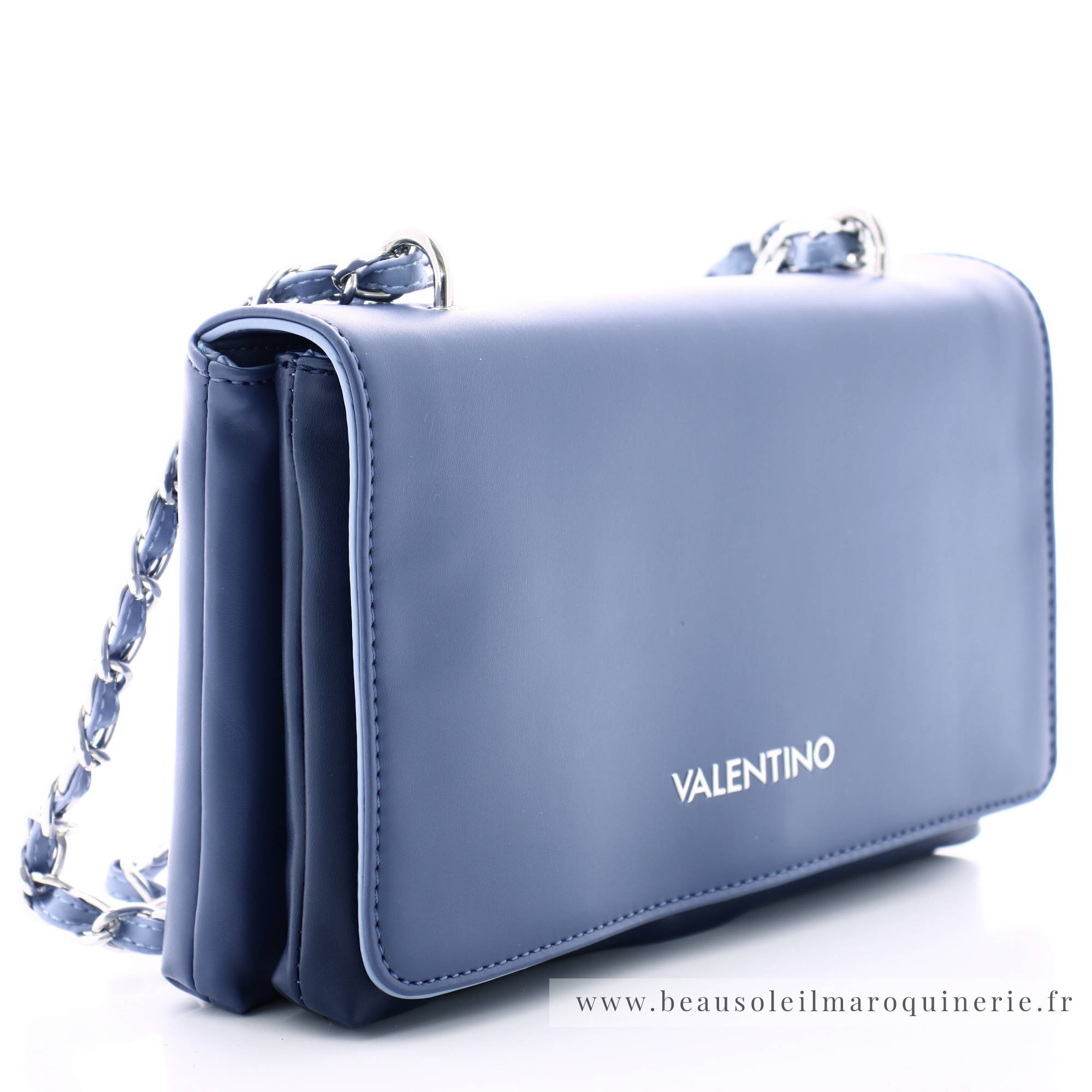 Sac Valentino Bags bandoulière chaîne à rabat VBS6L501E18 bleu vue de profil