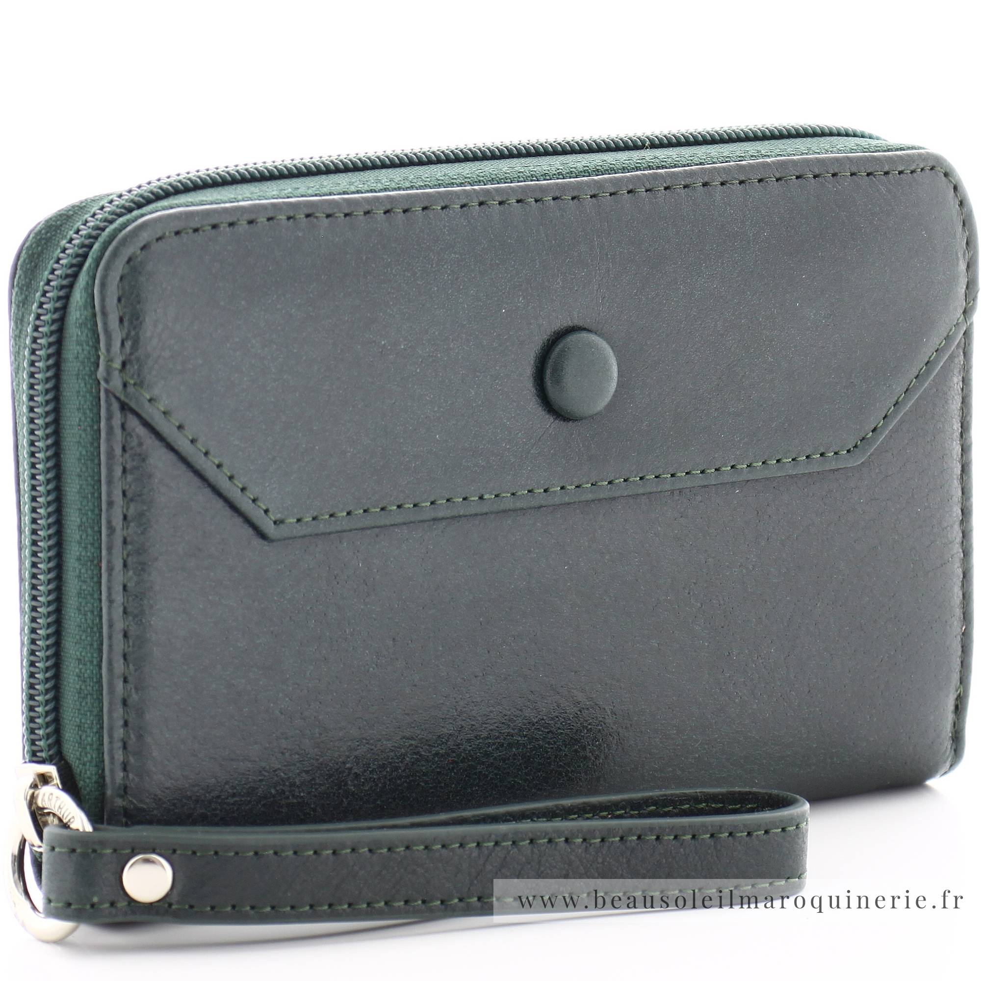 Porte monnaie zippé Arthur Aston Juliette 2215-192-H couleur vert, vue de profil