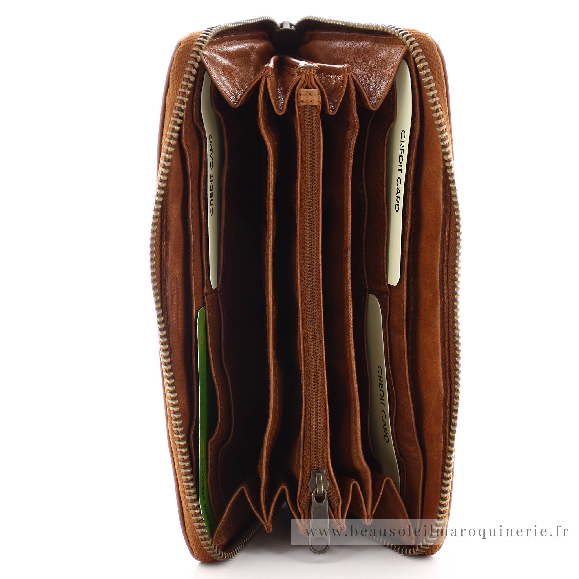 Grand porte portefeuille Gianni Conti 4208106COG couleur cognac, vue intérieure