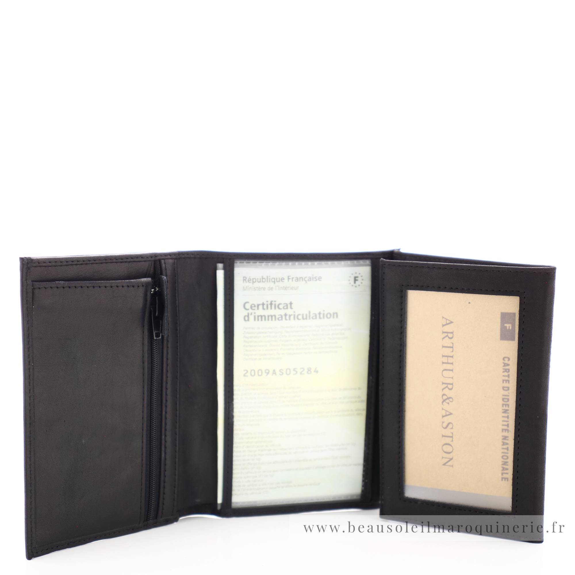 Grand portefeuille cuir gras Arthur & Aston Louis 94-423 Noir couleur noir vues fenêtres transparentes
