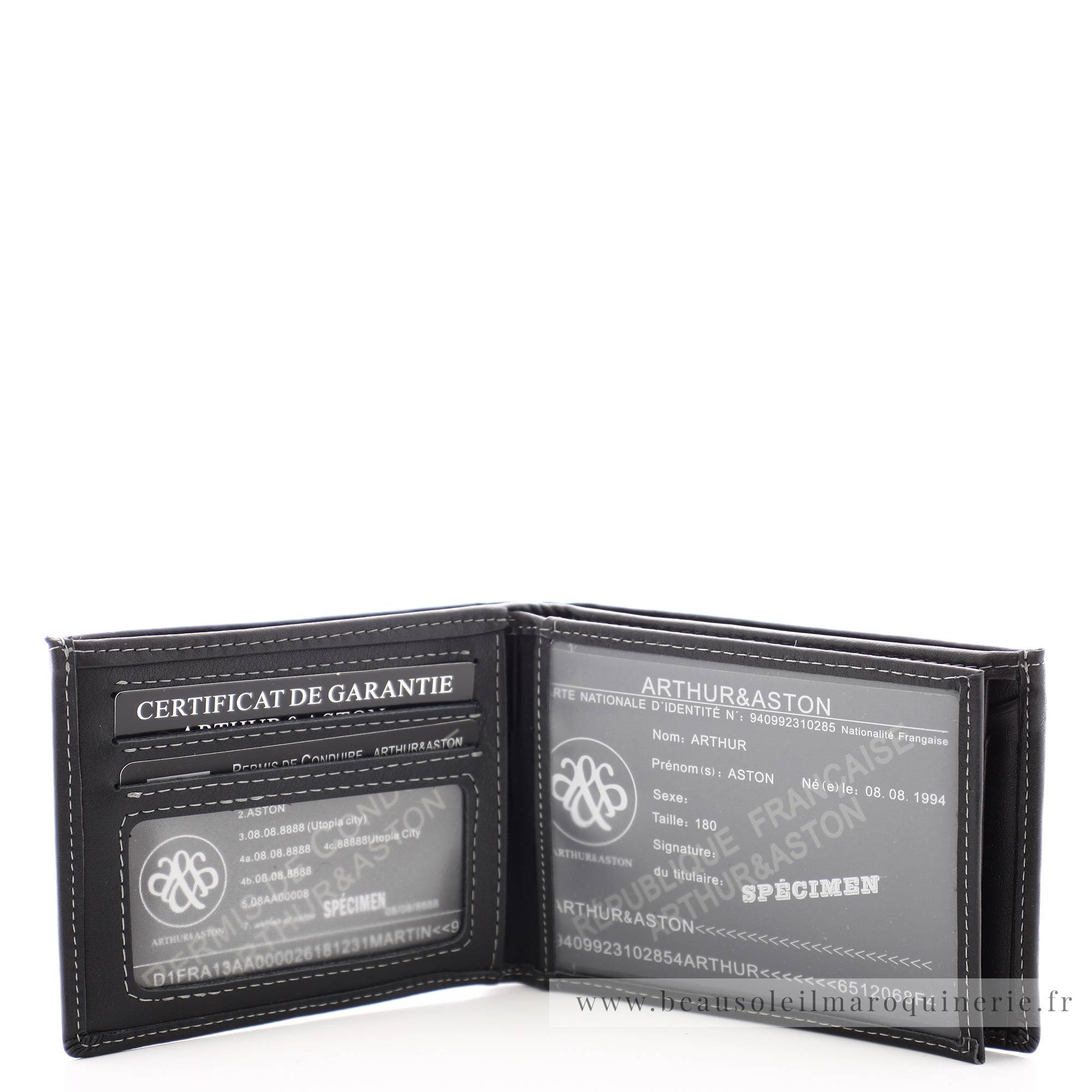 Porte-cartes italien Arthur & Aston Novak en cuir 576499 A couleur noir déplié