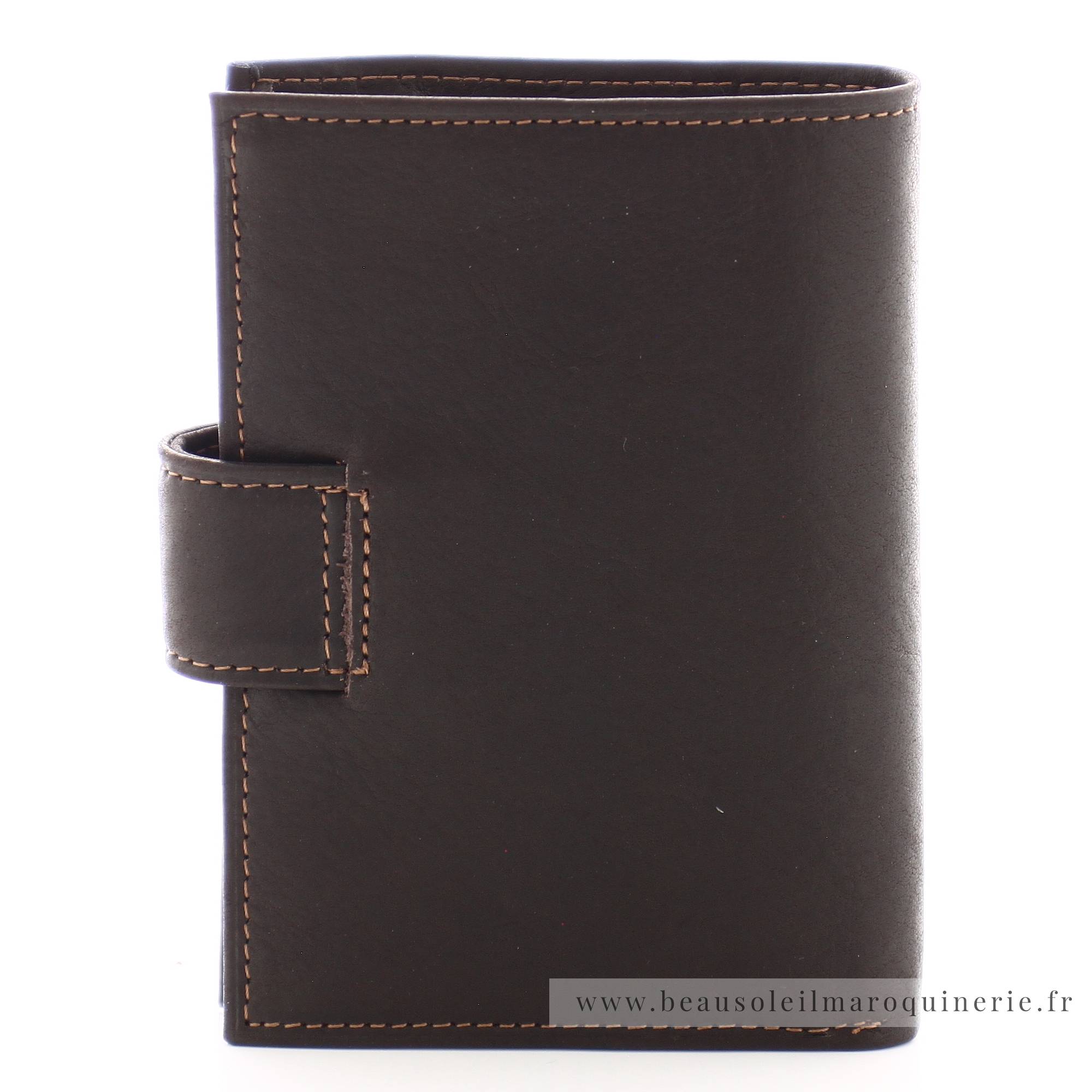 Porte cartes Arthur & Aston à pression Louis mini cuir gras 94654C couleur châtaigne vue de dos