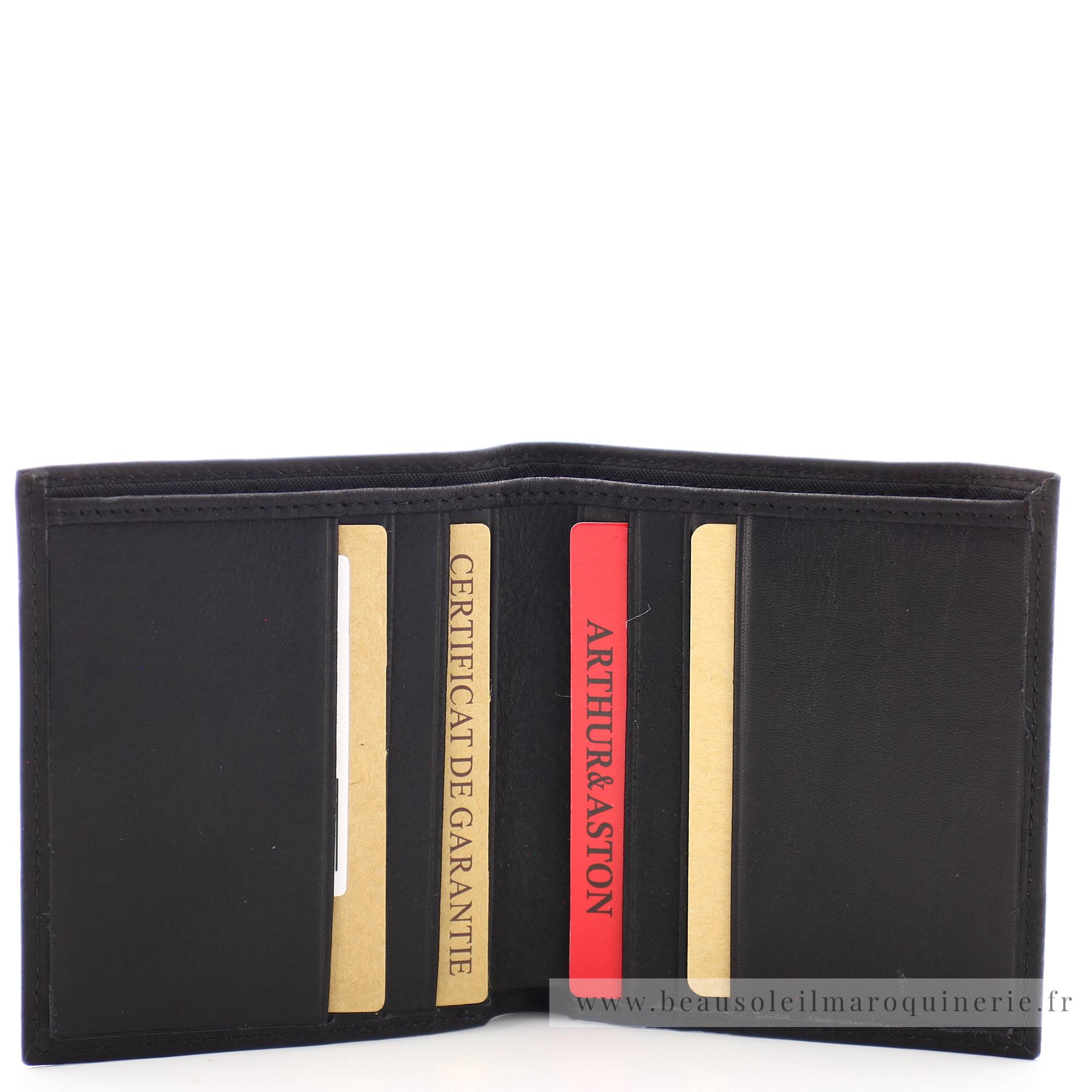 porte-cartes en cuir Arthur & Aston 94702 A couleur noir ouvert
