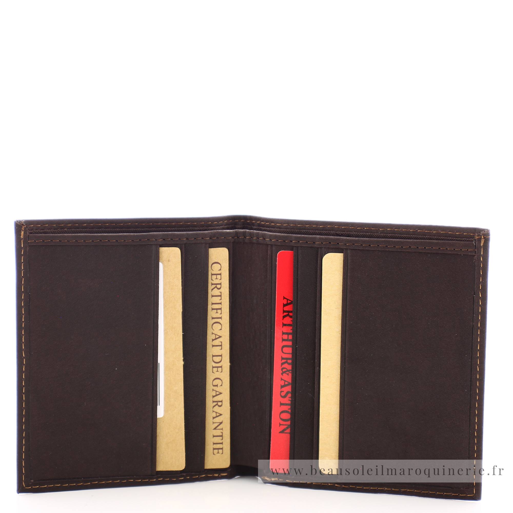 porte-cartes en cuir Arthur & Aston 94702 C couleur châtaigne ouvert