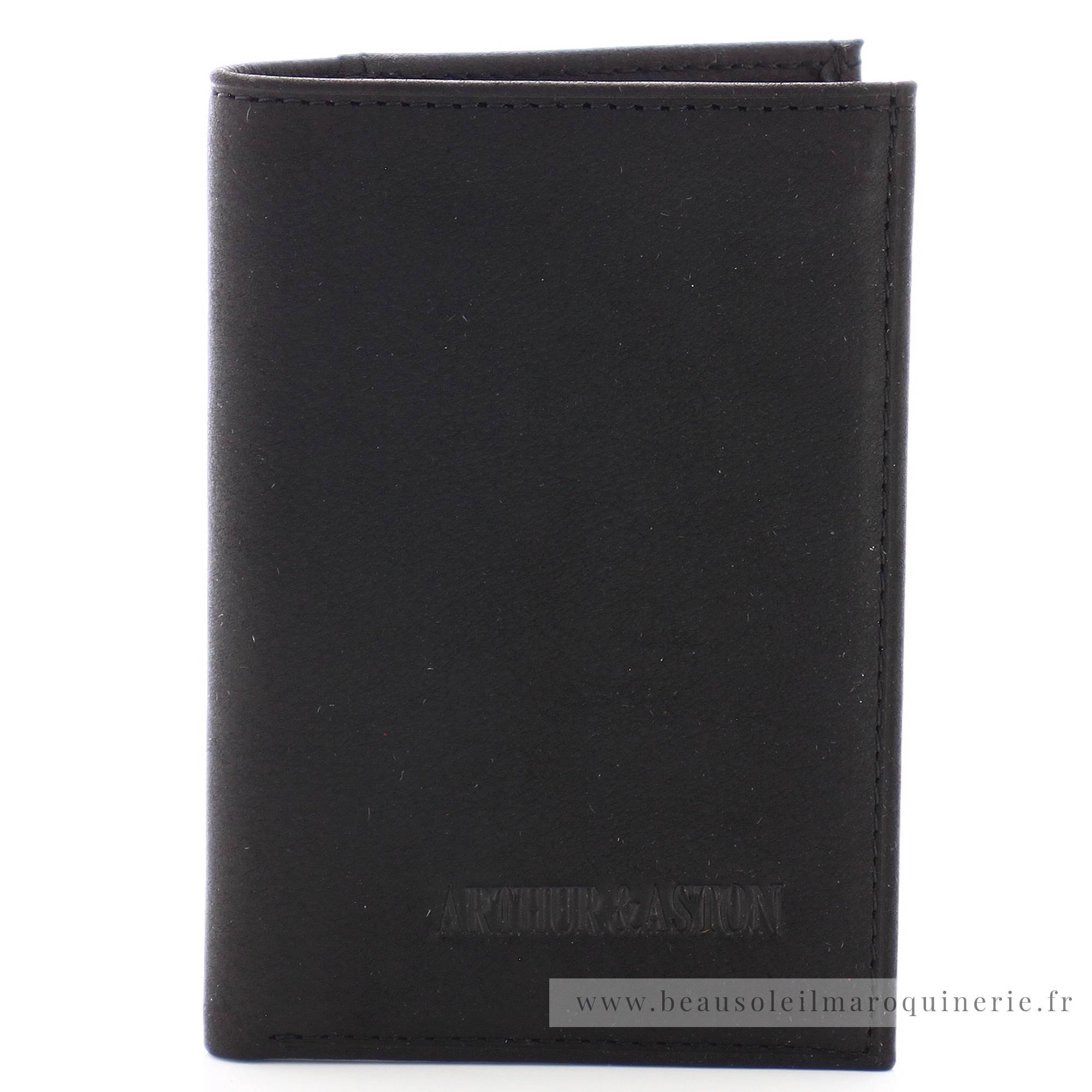 Porte cartes Arthur & Aston en cuir gras Louis 94-100A couleur noir vue de face