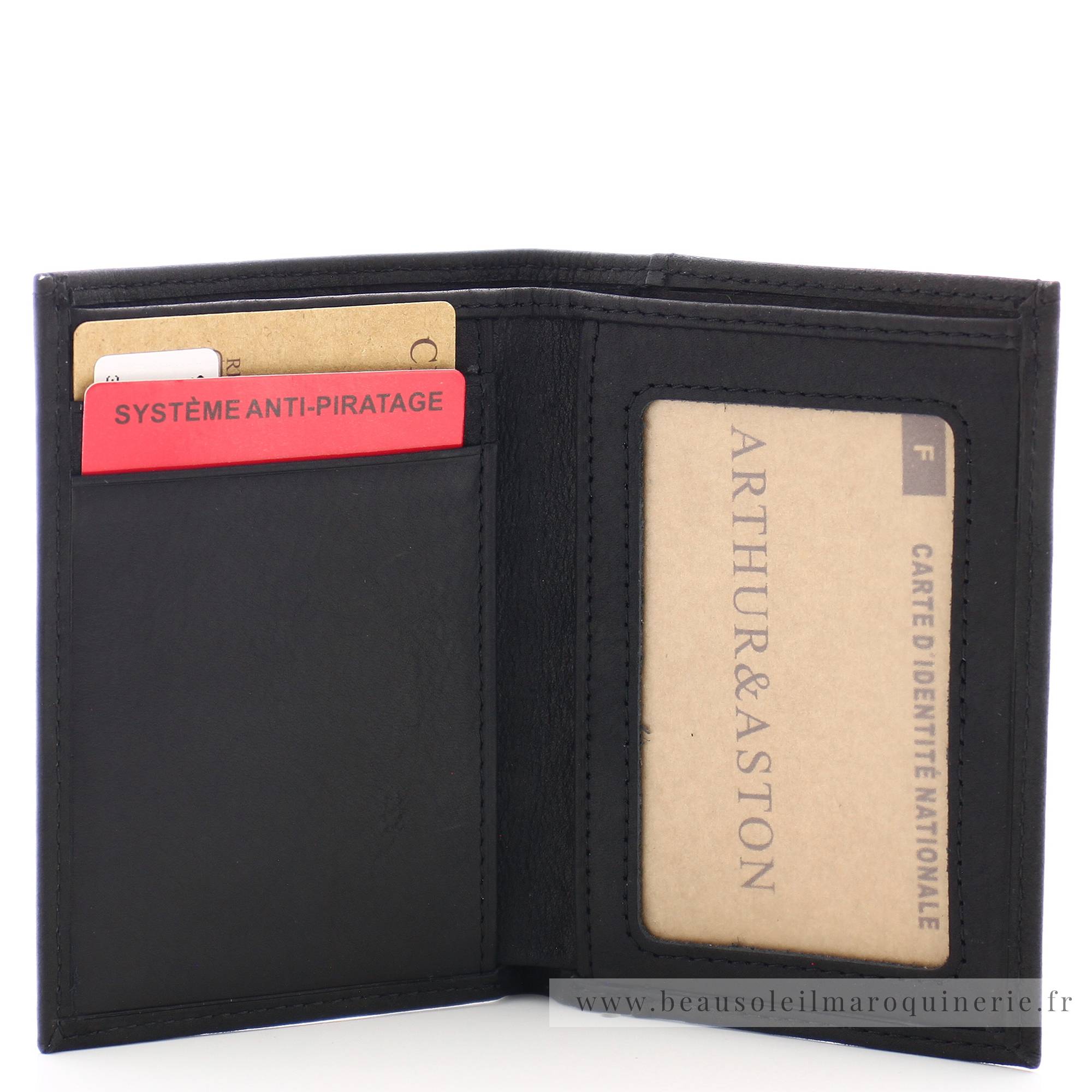 Porte cartes Arthur & Aston en cuir gras Louis 94-100A couleur noir ouvert