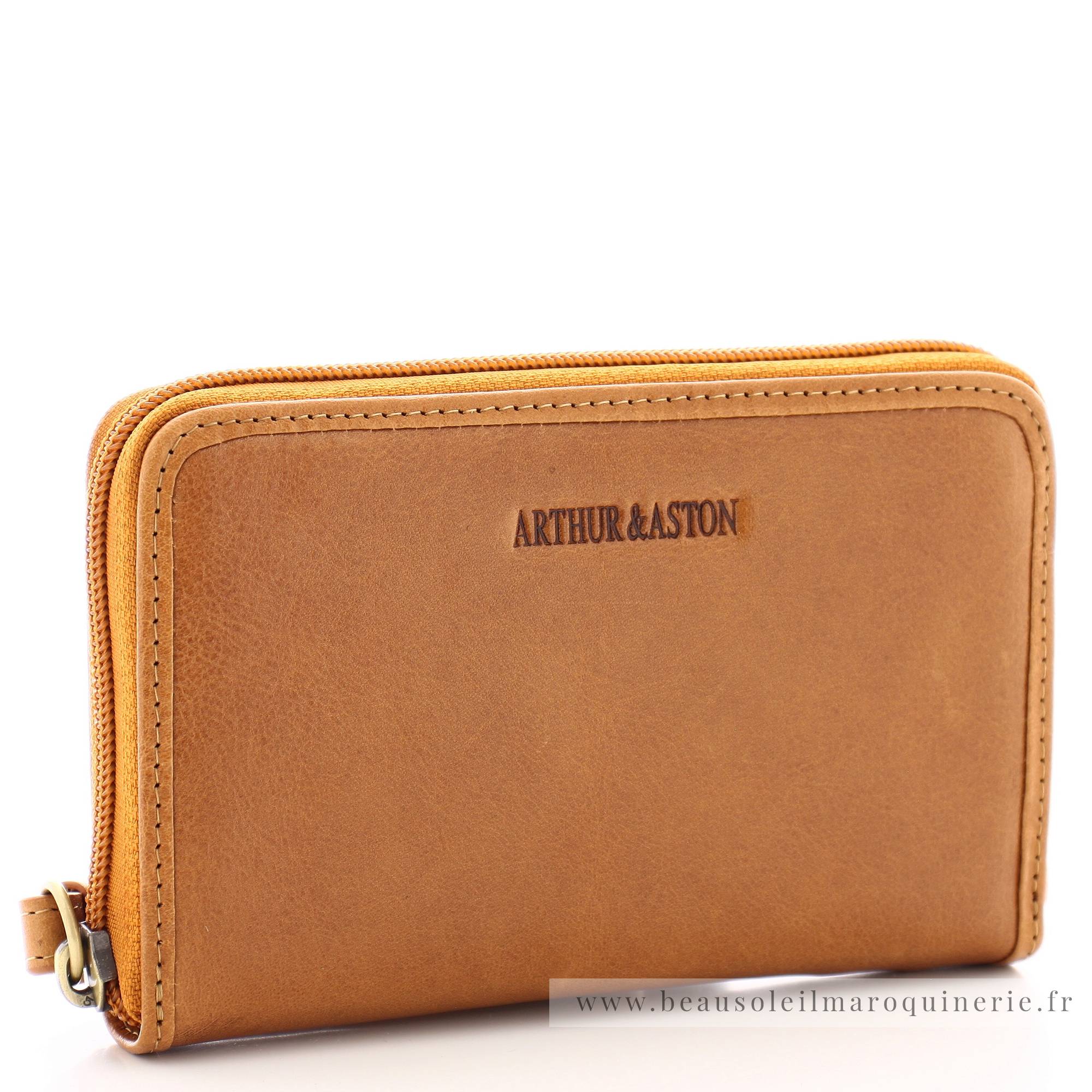 Porte-monnaie zippé Arthur Aston Edith A123-192-C couleur cognac, vue de côté