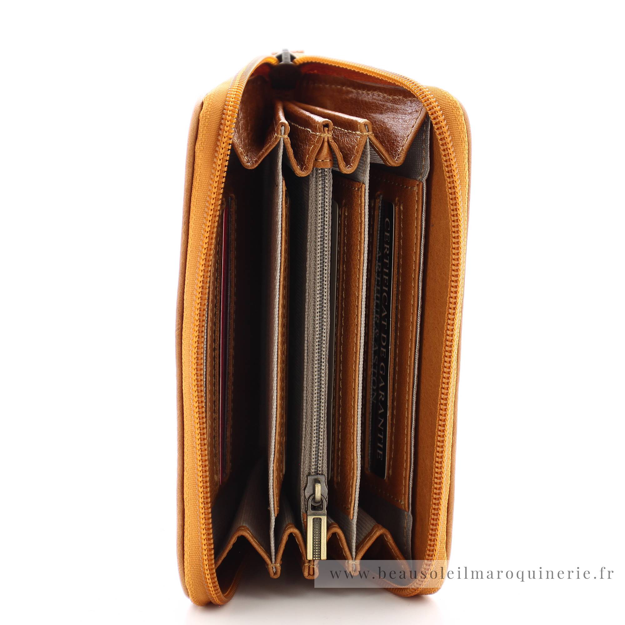 Porte-monnaie zippé Arthur Aston Edith A123-192-C couleur cognac, vue intérieur