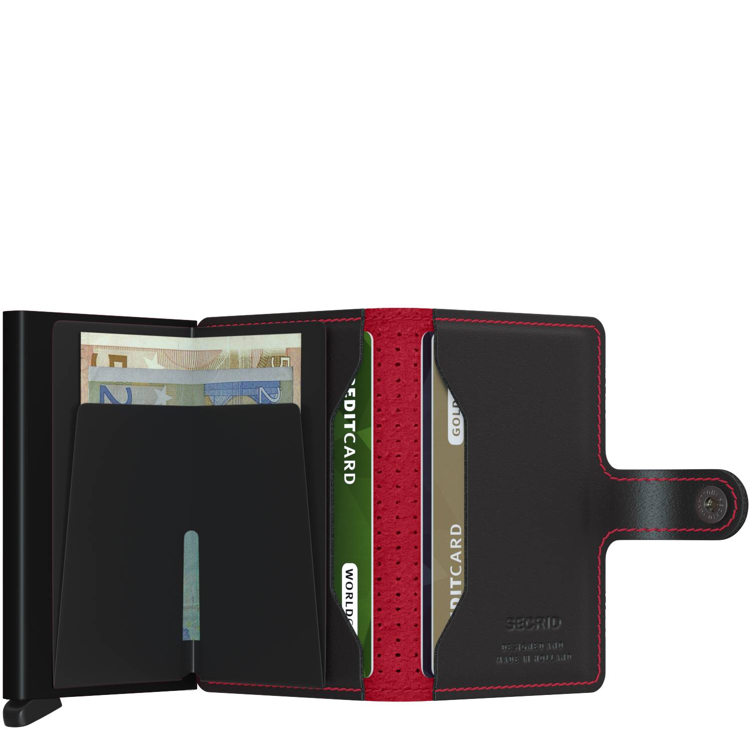 Porte-cartes cuir perforé Secrid Miniwallet MPF Black Red (Noir/Rouge) rangements internes