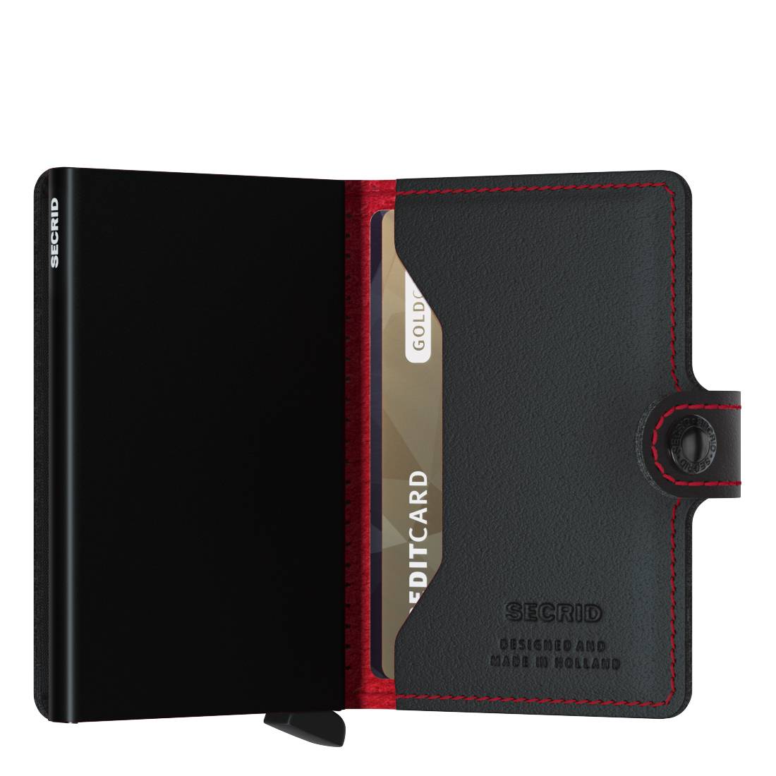 Porte-cartes cuir perforé Secrid Miniwallet MPF Black Red (Noir/Rouge) rangements cartes supplémentaires