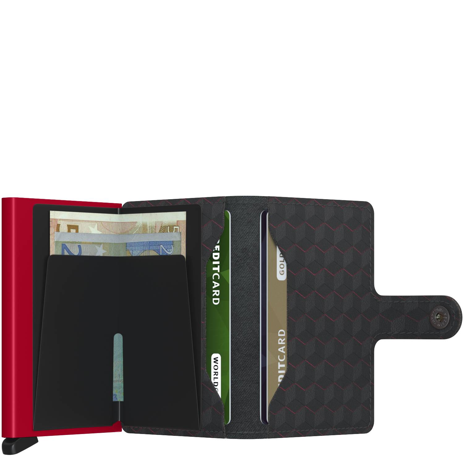 Porte-cartes Secrid Miniwallet Optical motifs géométriques MOP-BLACK-RED Noir / Rouge rangement cartes et billets internes