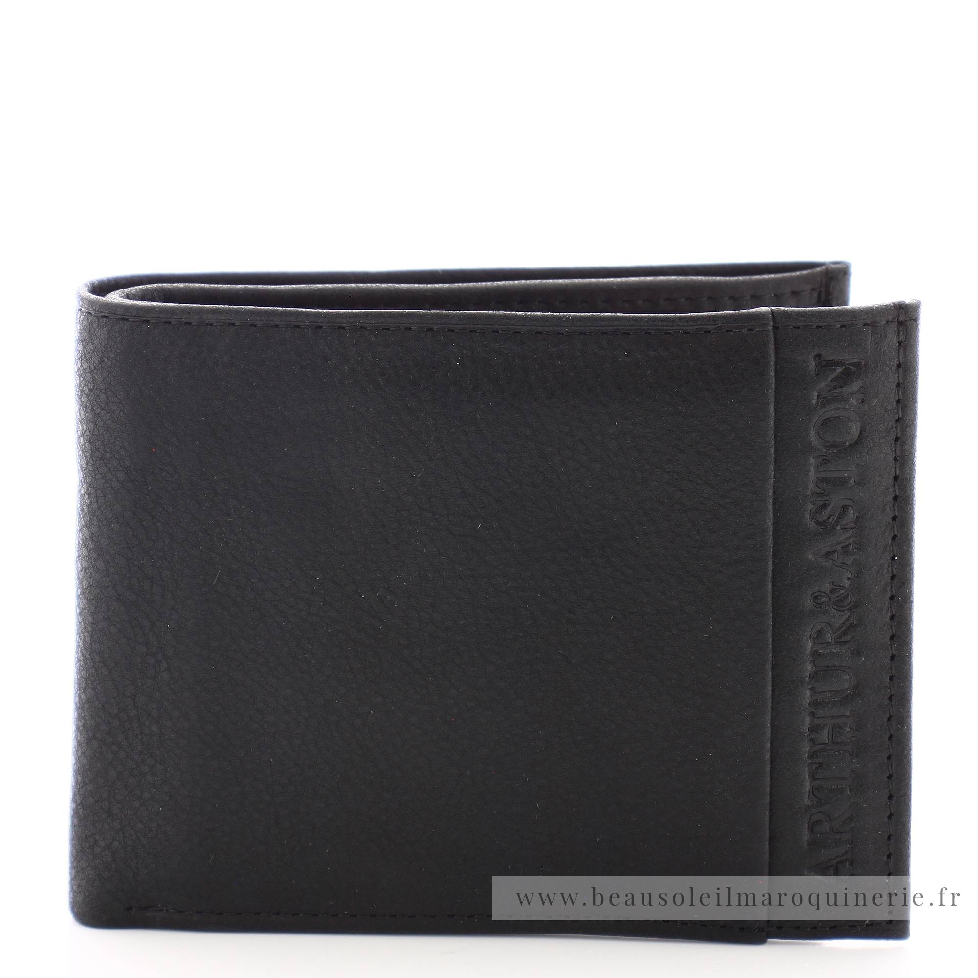 Porte cartes + monnaie en cuir de vachette Arthur & Aston 1438-573 A couleur noir vue de face
