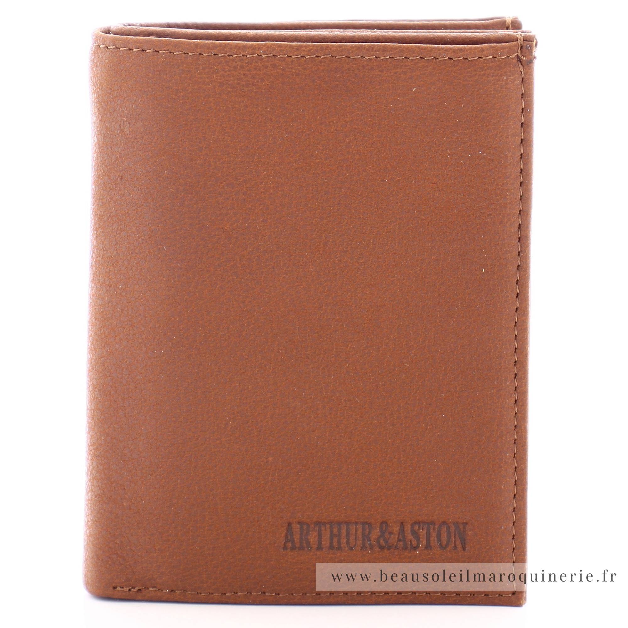 Portefeuille en cuir 1978-127-B Arthur & Aston couleur cognac  vue de face