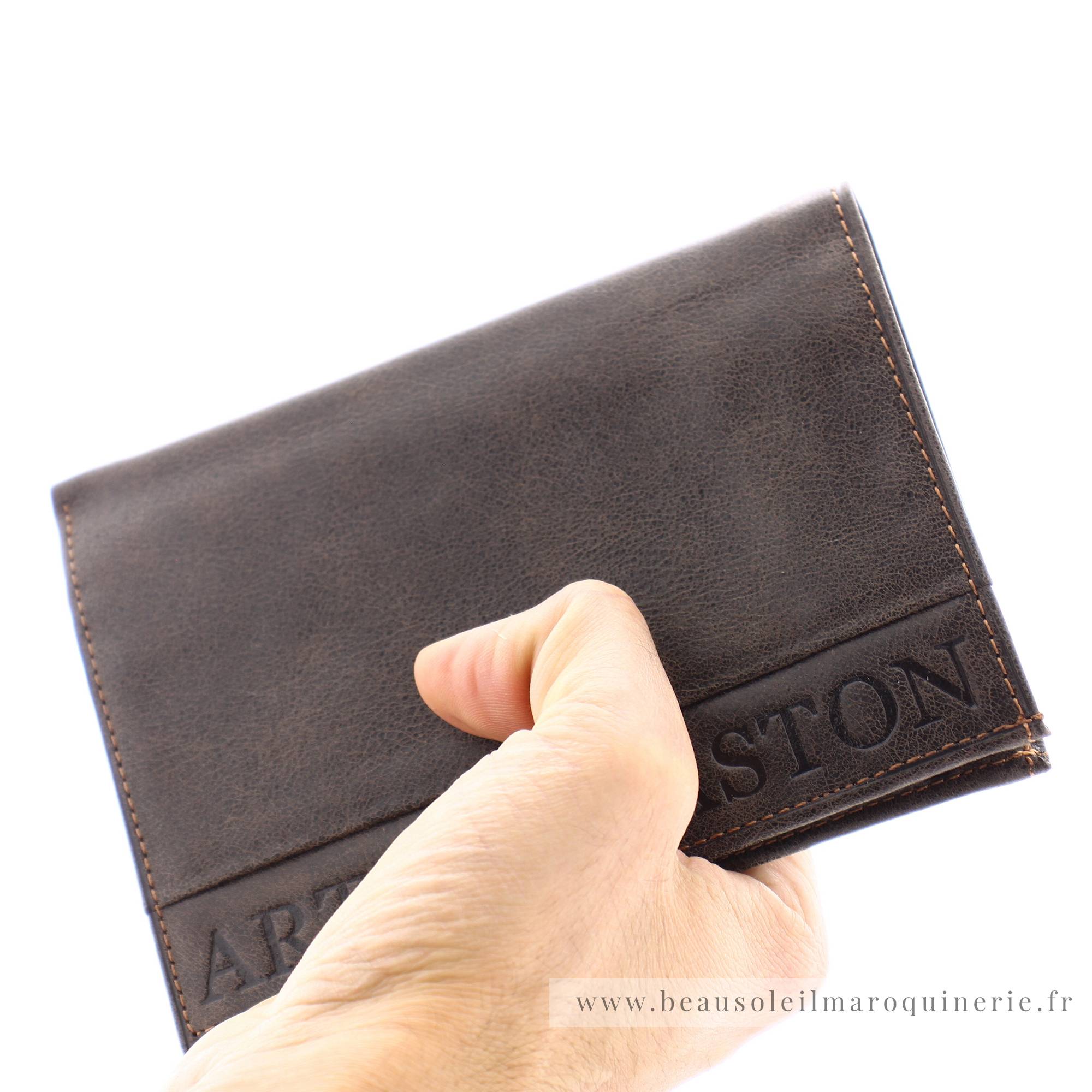 Portefeuille de luxe homme - Porte-monnaie en cuir noir et logo