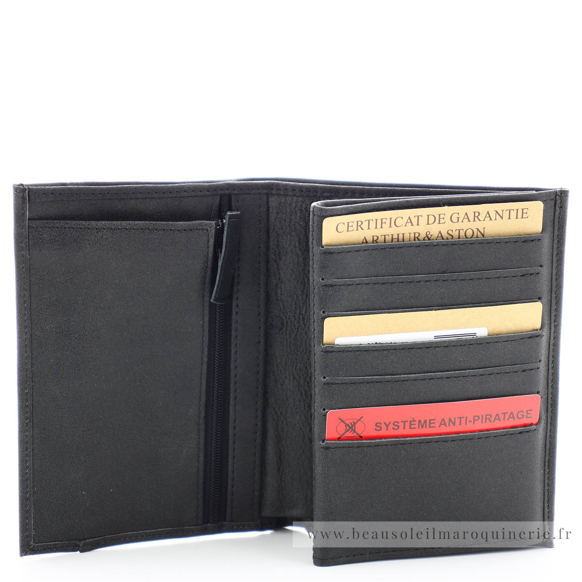 Grand portefeuille (3 volets) Arthur & Aston Diego 1438-423 couleur noir ouvert sur porte cartes
