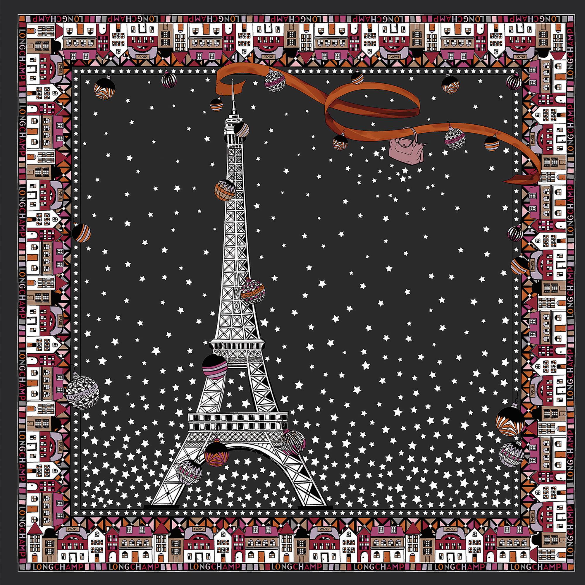 Carré de soie Longchamp Tour Eiffel Noël 50x50cm 50563SOI001 noir