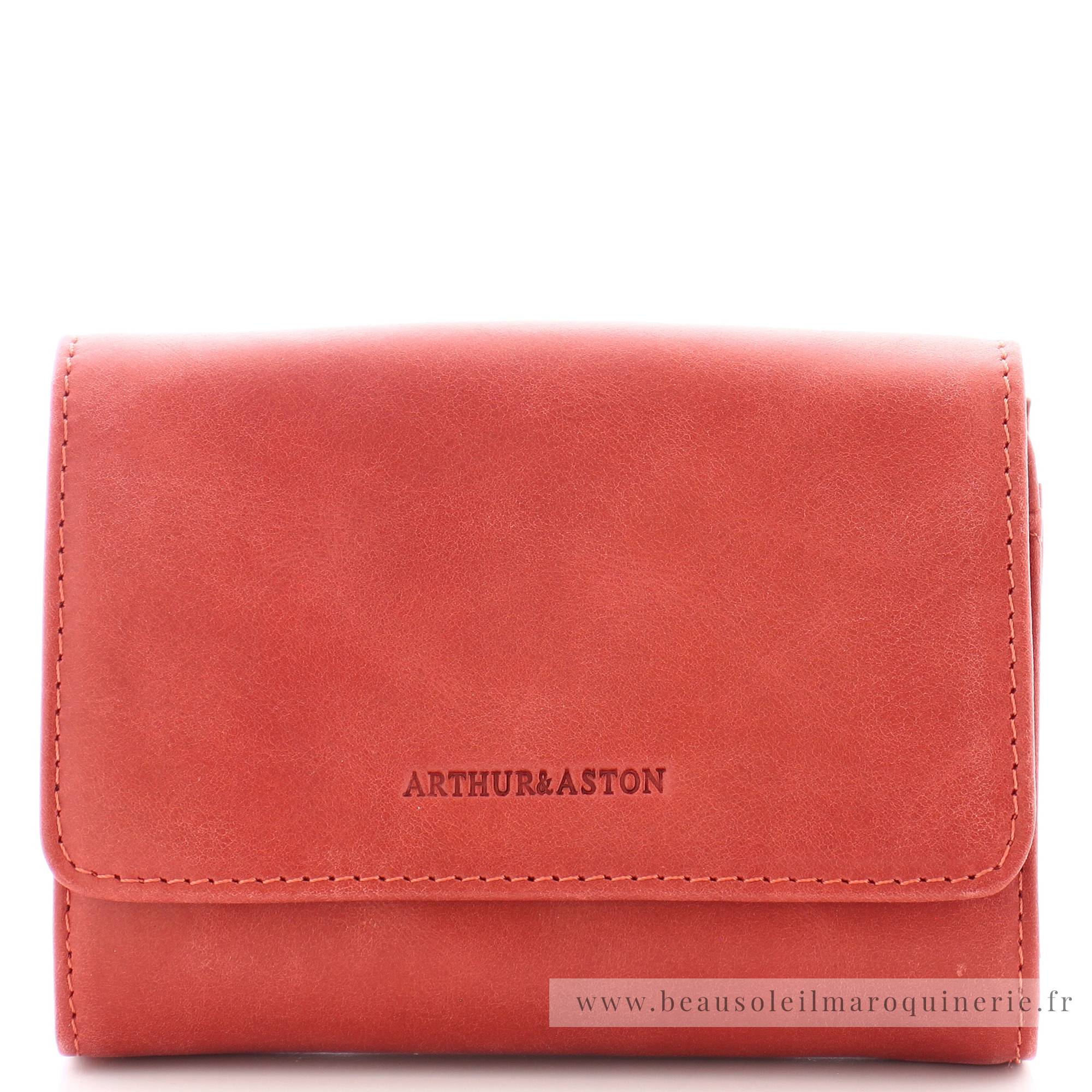Portefeuille femme à rabat Arthur & Aston Rose 1252-166-E couleur rouge vue de face