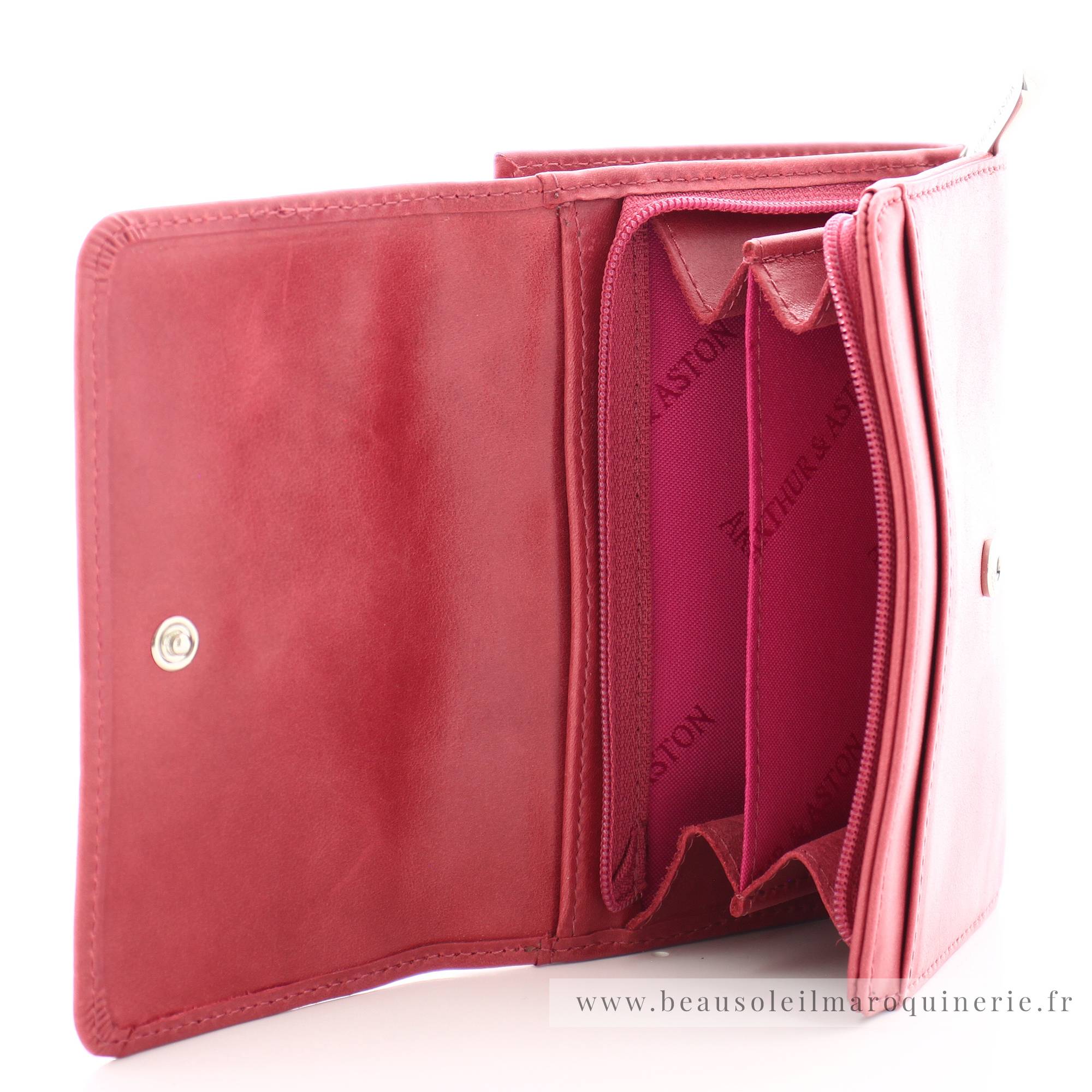 Portefeuille femme à rabat Arthur & Aston Rose 1252-166-E couleur rouge foncé vue intérieur