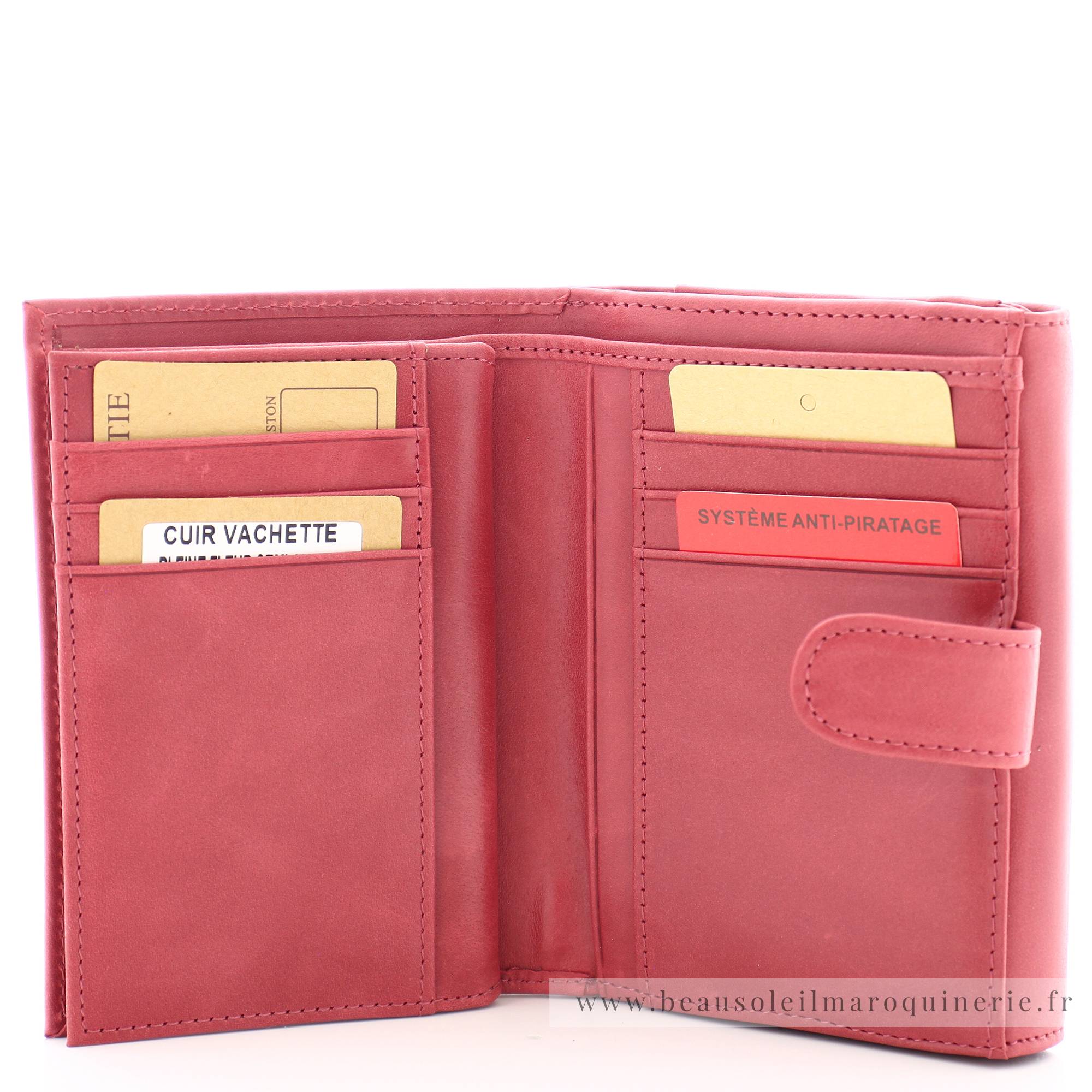 Portefeuille femme à rabat Arthur & Aston Rose 1252-166-E couleur rouge foncé ouvert