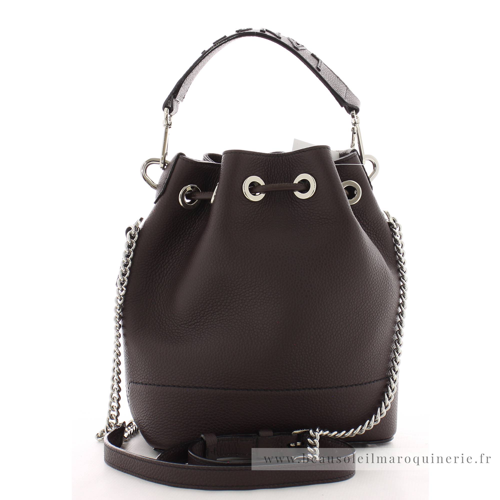 Sac seau cuir grainé Lancel Ninon S A10922B2 couleur Chocolat vue de dos