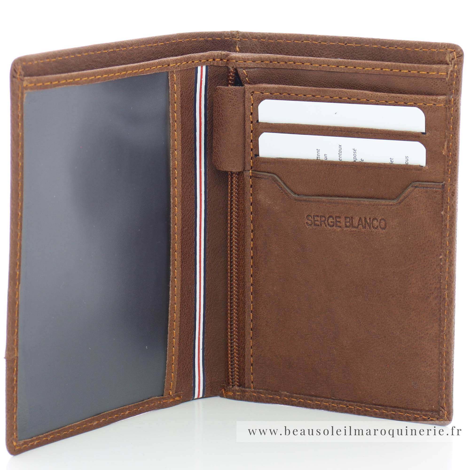 Portefeuille porte-cartes Serge Blanco en cuir ligne Anchorage, référence ANC21052 149 Cognac ouvert