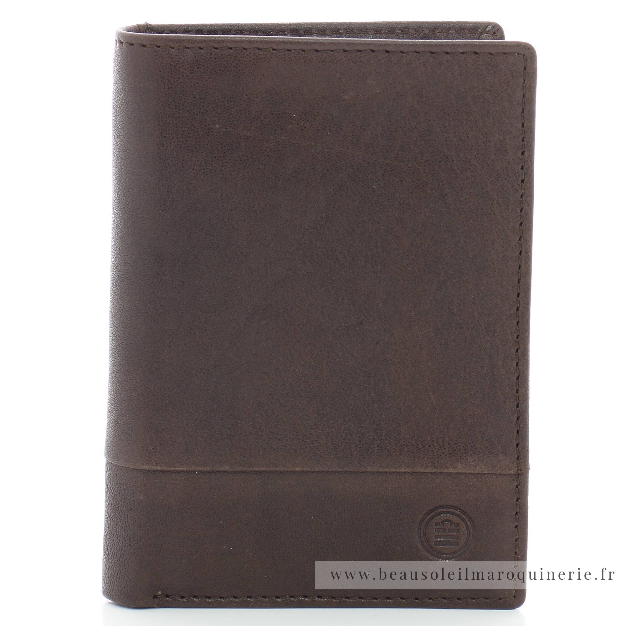 Portefeuille porte-cartes Serge Blanco en cuir ligne Anchorage, référence ANC21052 180  chocolat face