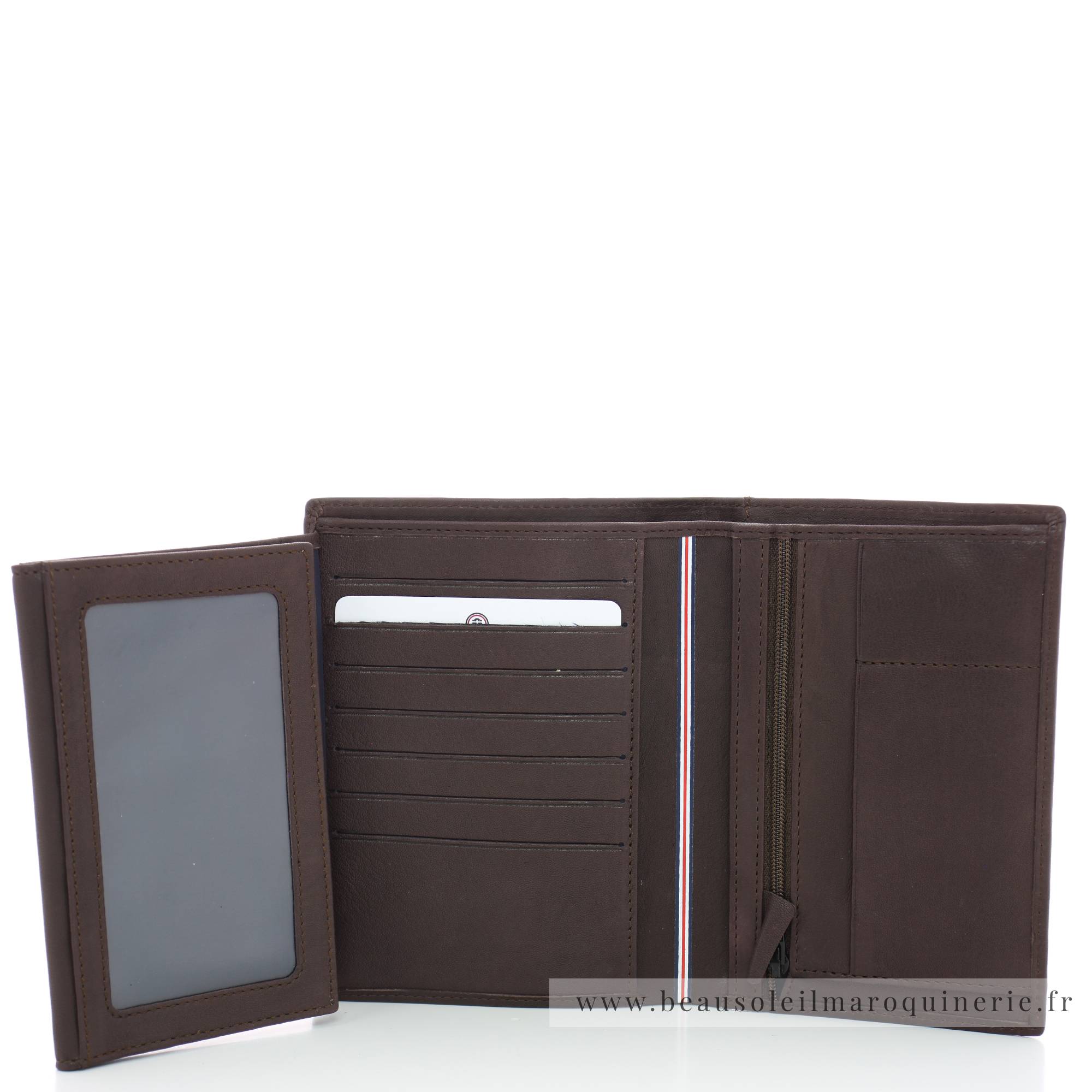 Portefeuille porte-cartes Serge Blanco en cuir ligne Anchorage, référence ANC21013 180 chocolat intérieur