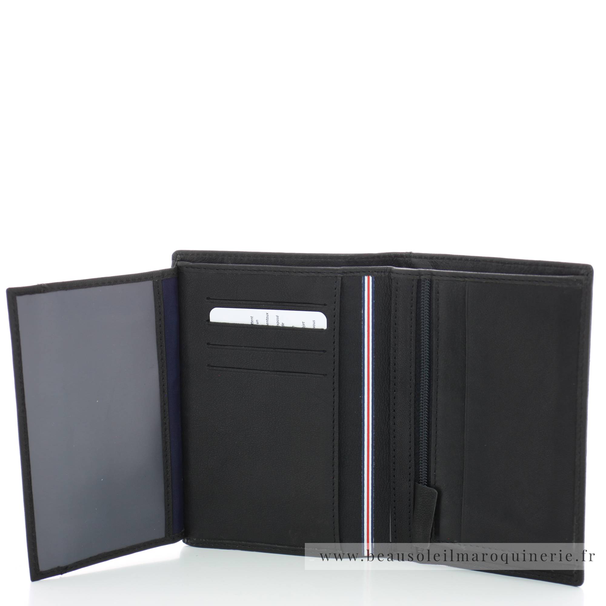 Portefeuille porte-cartes Serge Blanco en cuir ligne Anchorage, référence ANC21019 999 noir ouvert