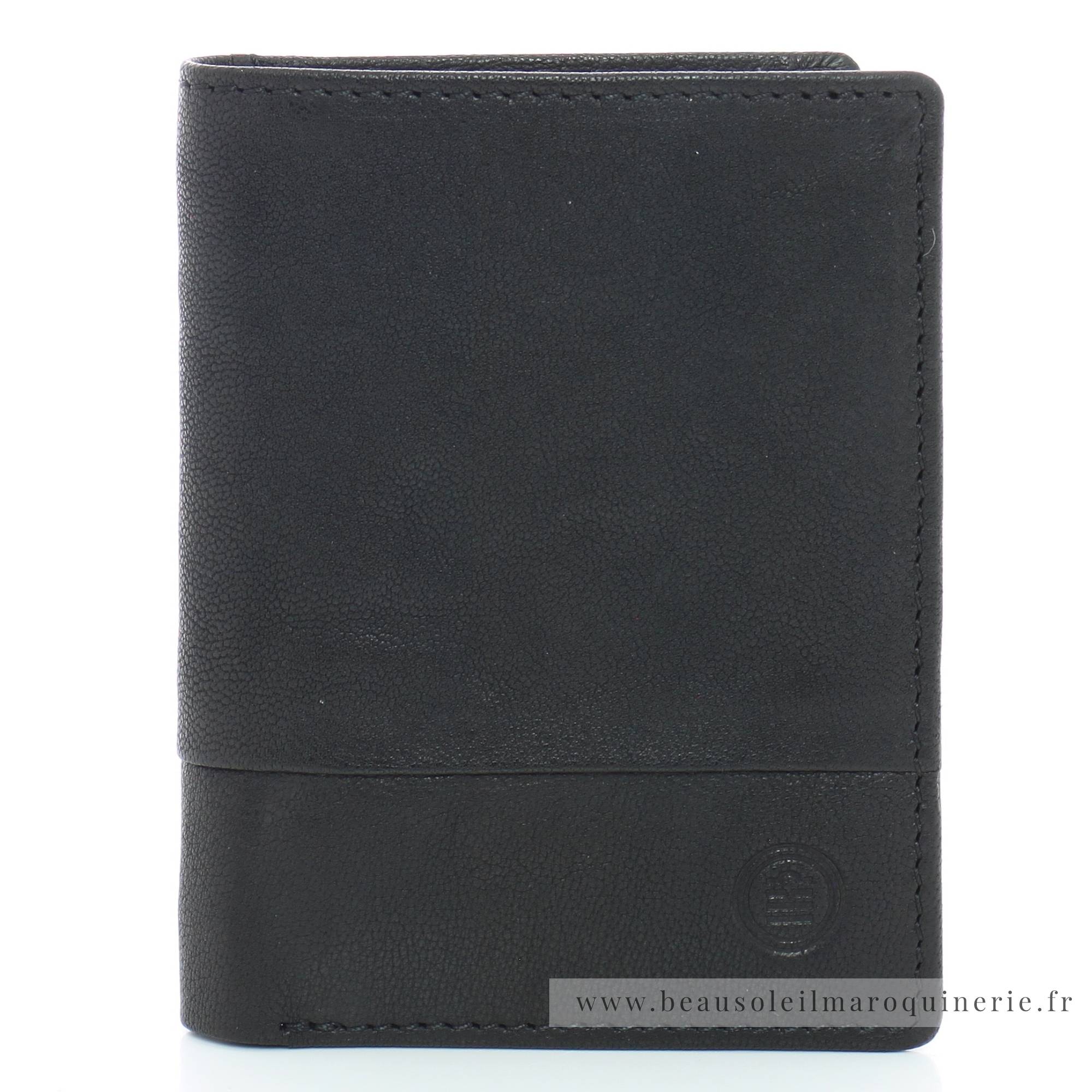 Portefeuille porte-cartes Serge Blanco en cuir ligne Anchorage, référence ANC21056 999 noir face