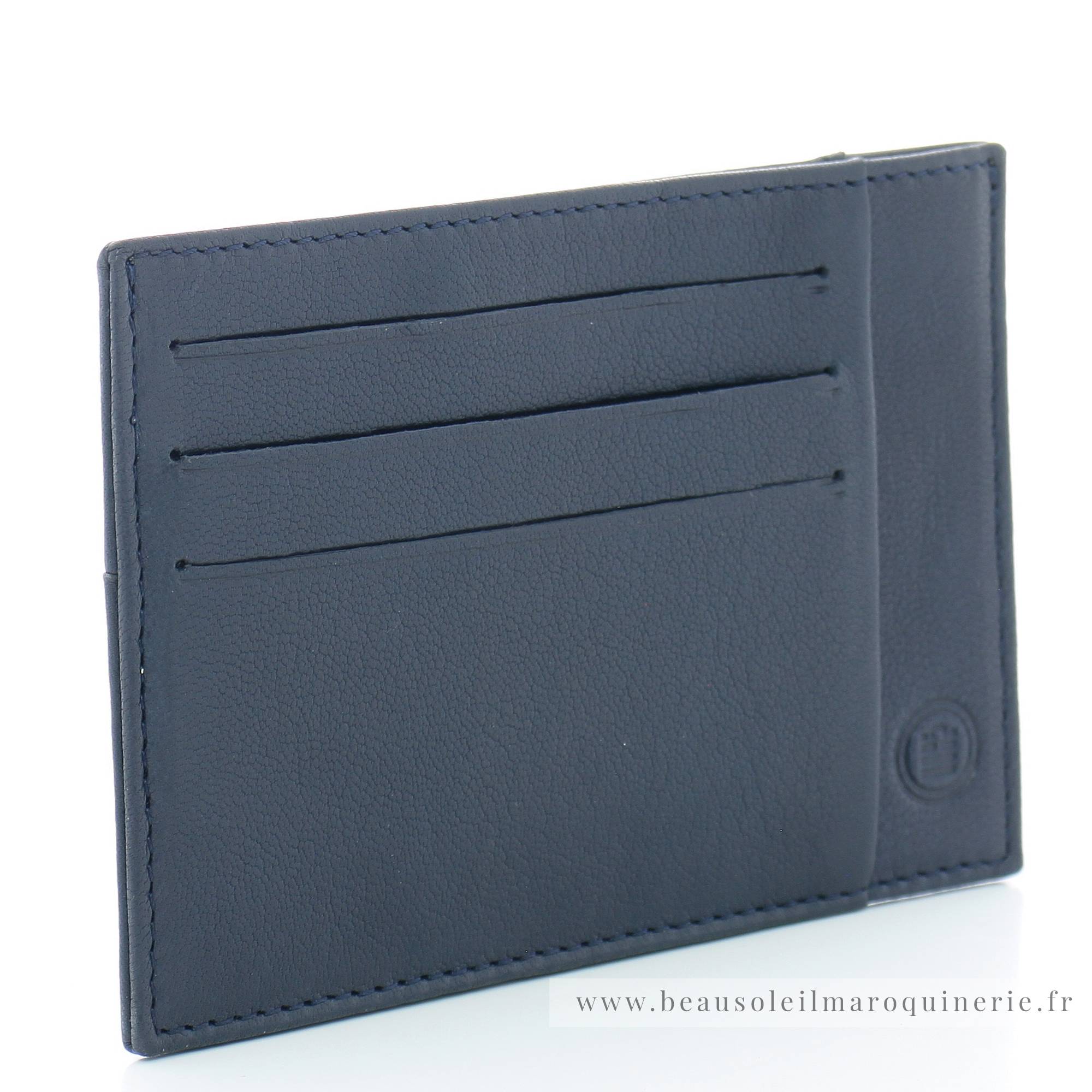 Porte-cartes en cuir Serge Blanco ANC21110 599 de couleur marine vue de profil