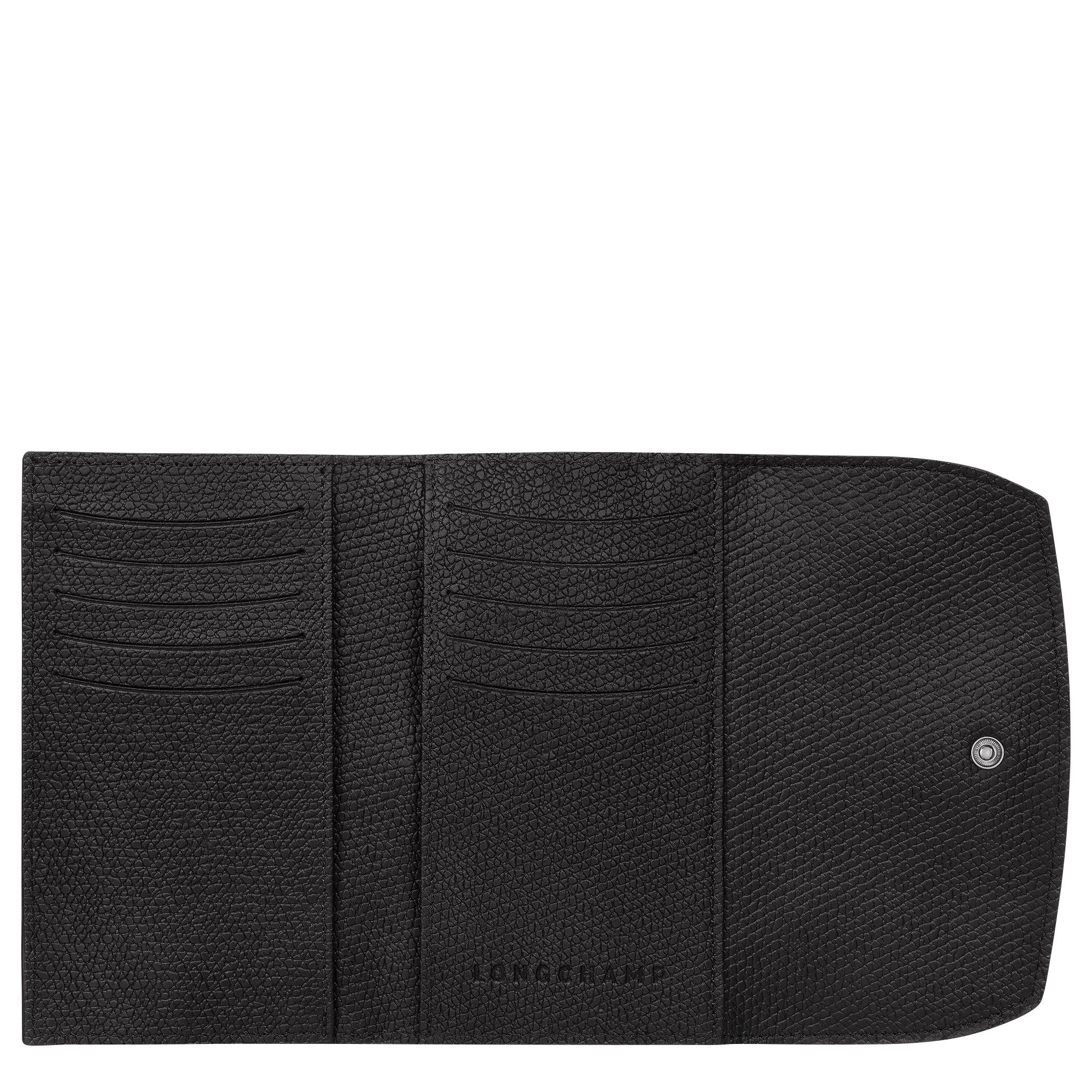 Portefeuille compact Longchamp Roseau à rabat 30002HPN 001 noir ouvert