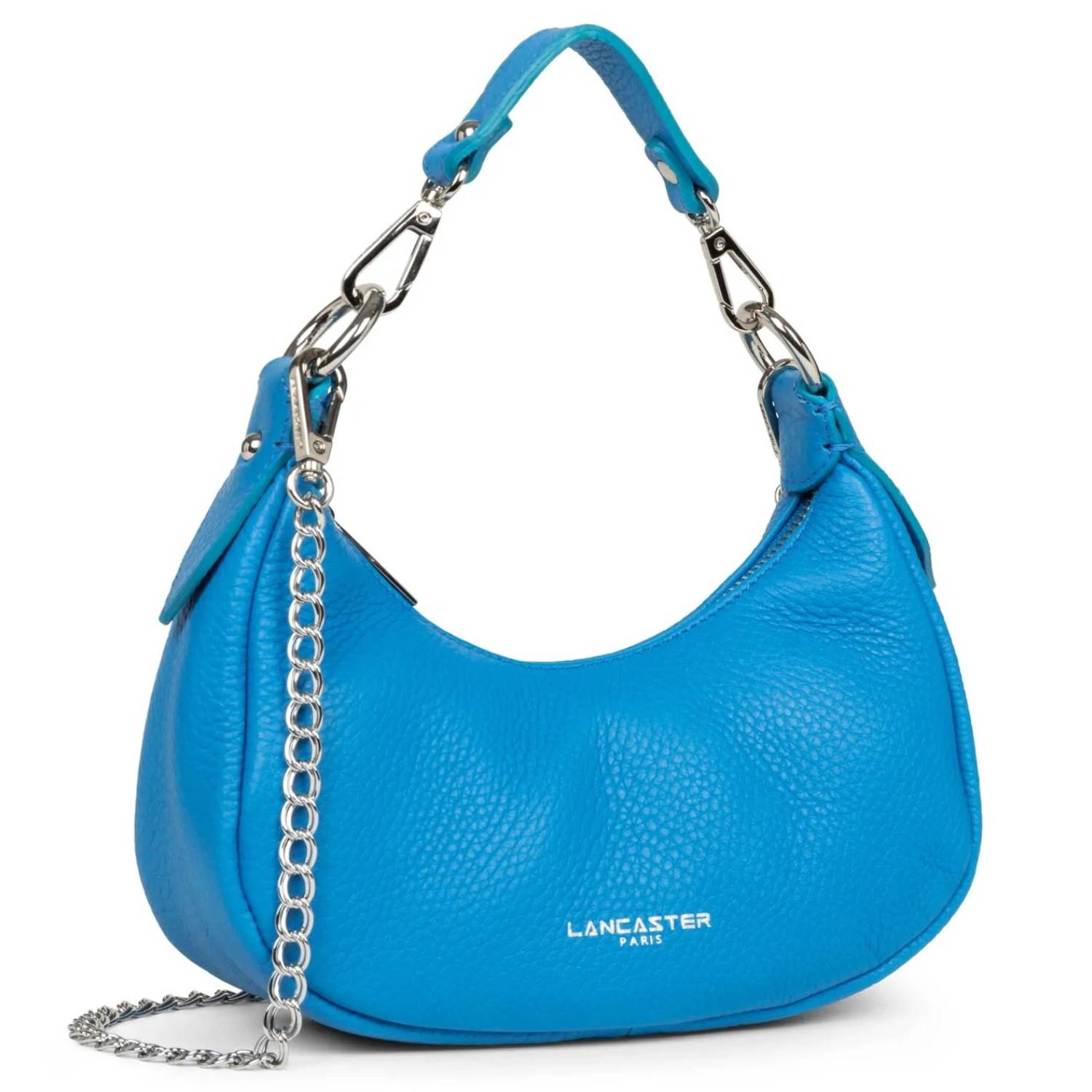 Sac hobo Lancaster zippé Studio Mimi 222-37-BL/AZ couleur Bleu azur vue de profil