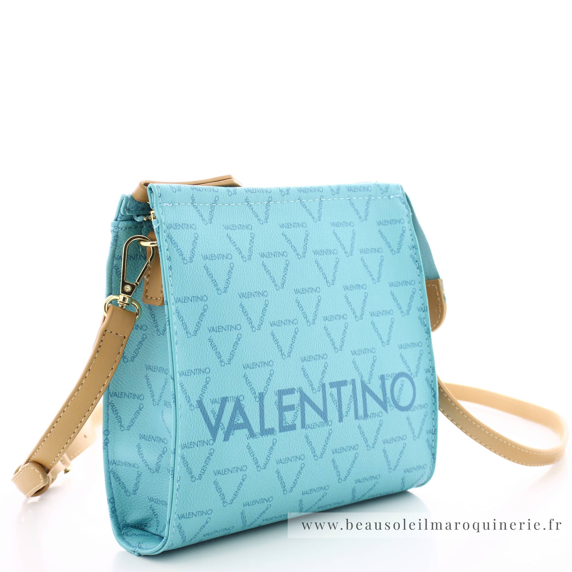 Pochette Valentino Bags porté travers Liuto VBS3KG40 F49 couleur bleu ciel vue de profil