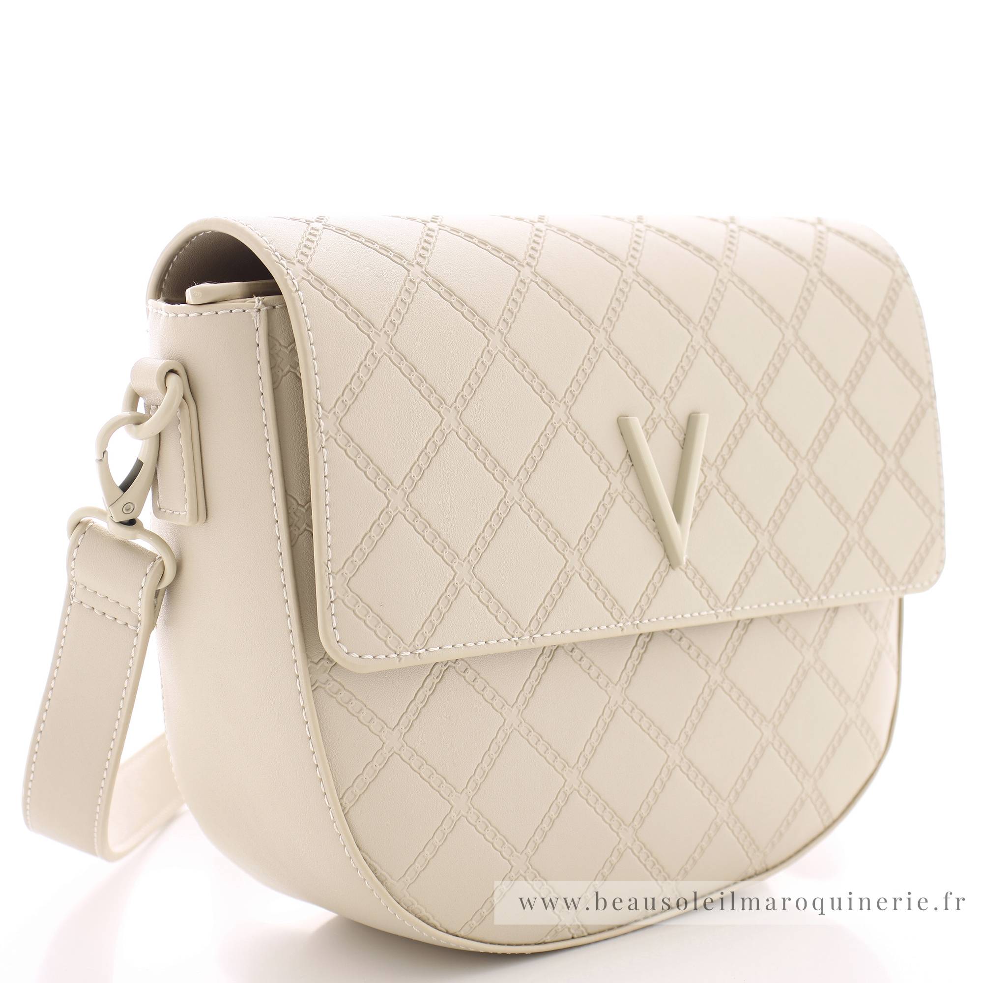 Sac besace à rabat Blush motif chaînes VBS6Y802 991 Beige vue de profil