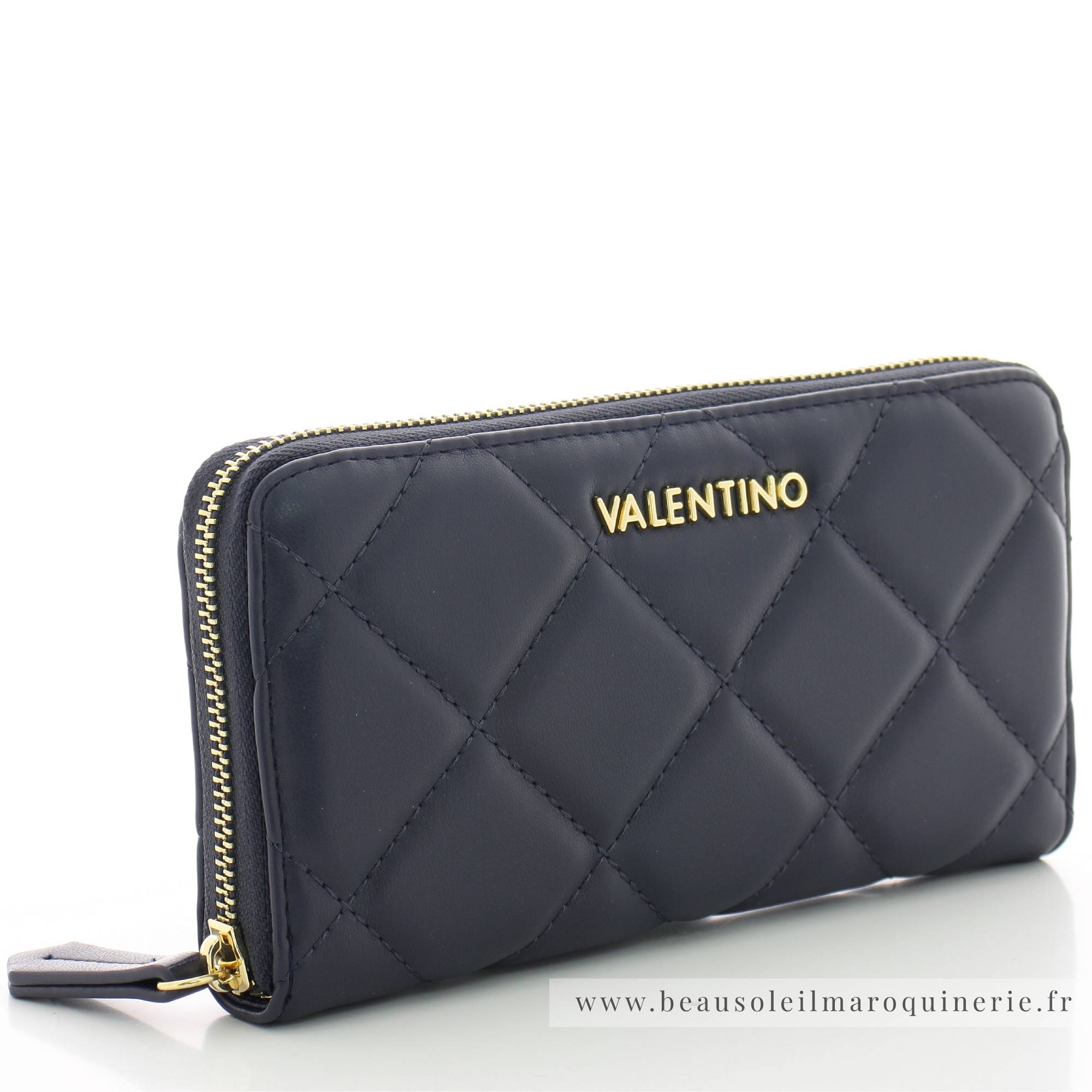 Grand portefeuille zippé effet matelassé Valentino VPS3KK155 002 couleur marine vue de profil
