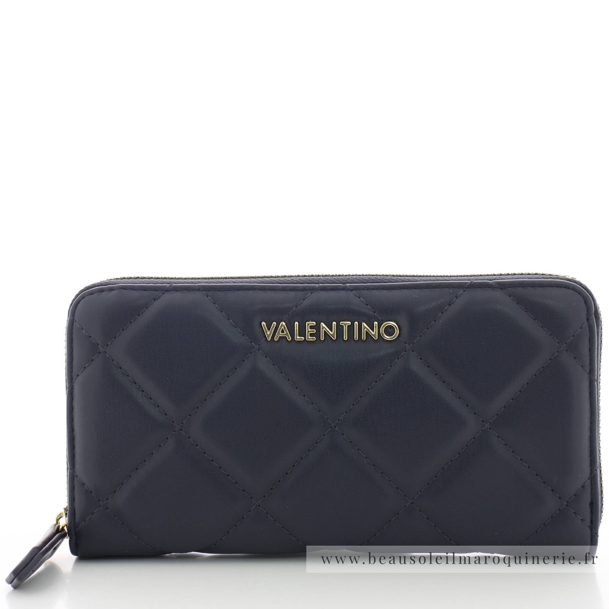 Grand portefeuille zippé effet matelassé Valentino VPS3KK155 002 couleur marine vue de face