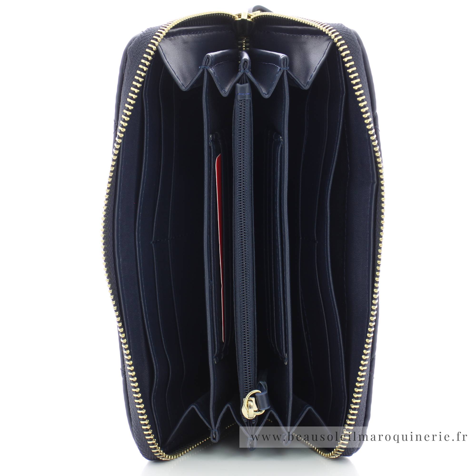 Grand portefeuille zippé effet matelassé Valentino VPS3KK155 002 couleur marine vue intérieur