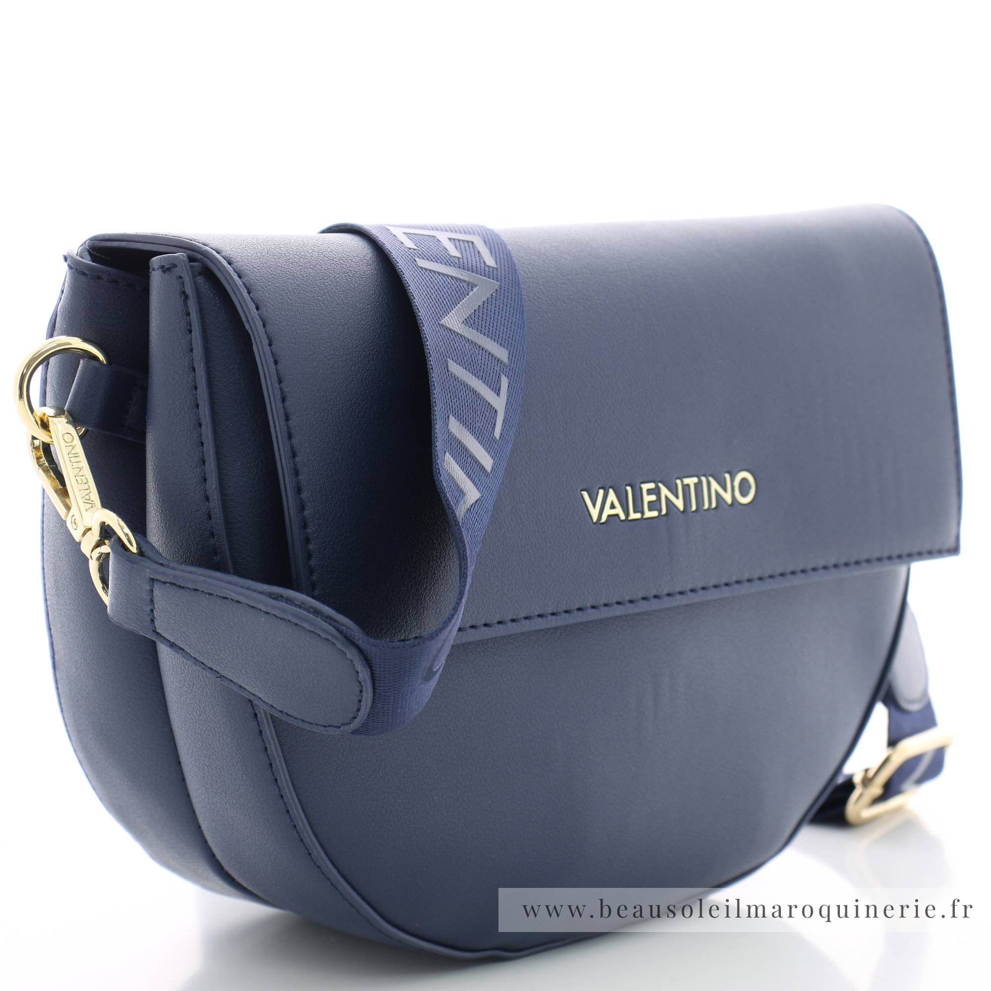 Sac à rabat Valentino Bigs avec bandoulière logo VBS3XJ02-028 couleur marine, vue de profil
