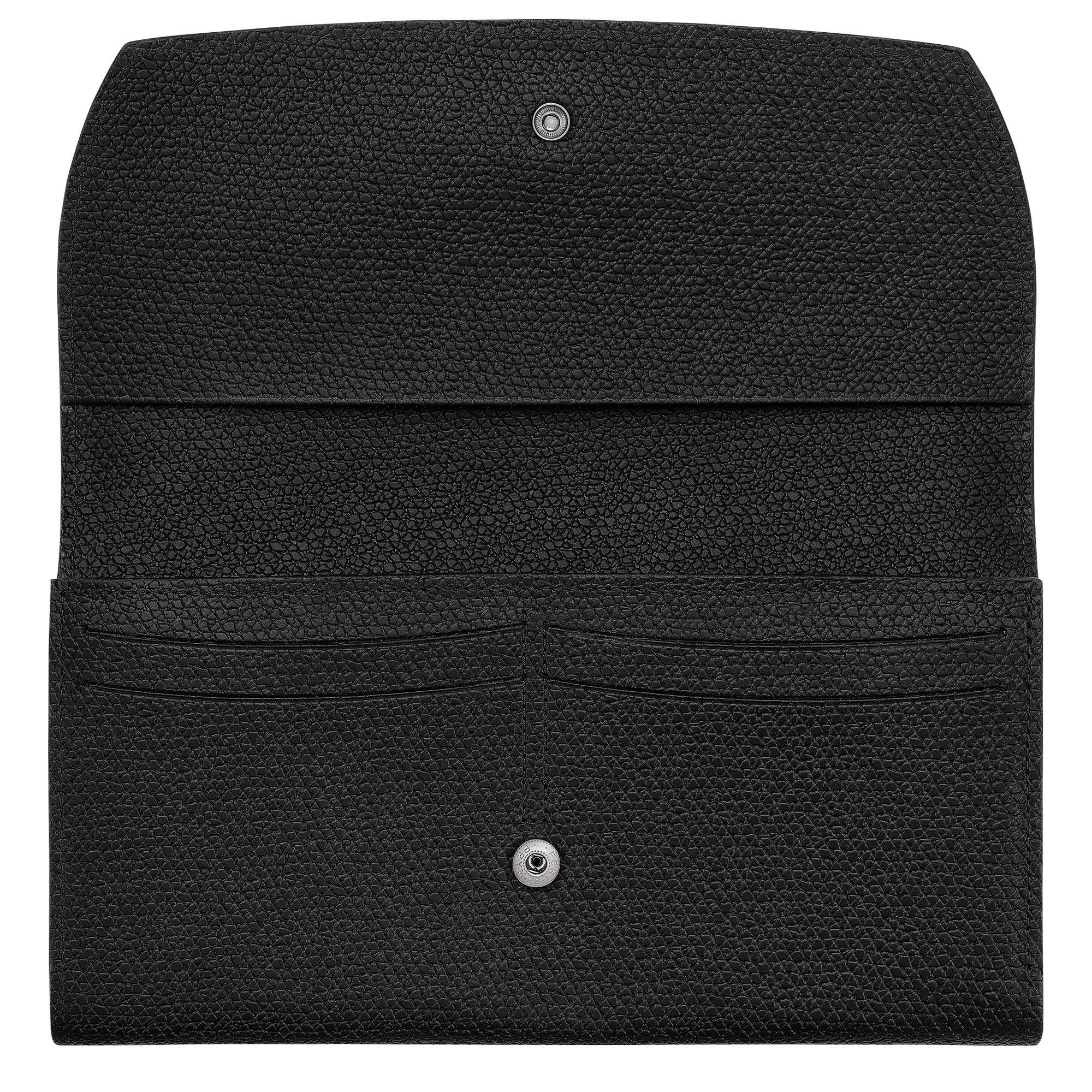 Portefeuille long à rabat Longchamp Roseau L3146HPN 001 couleur Noir, ouvert