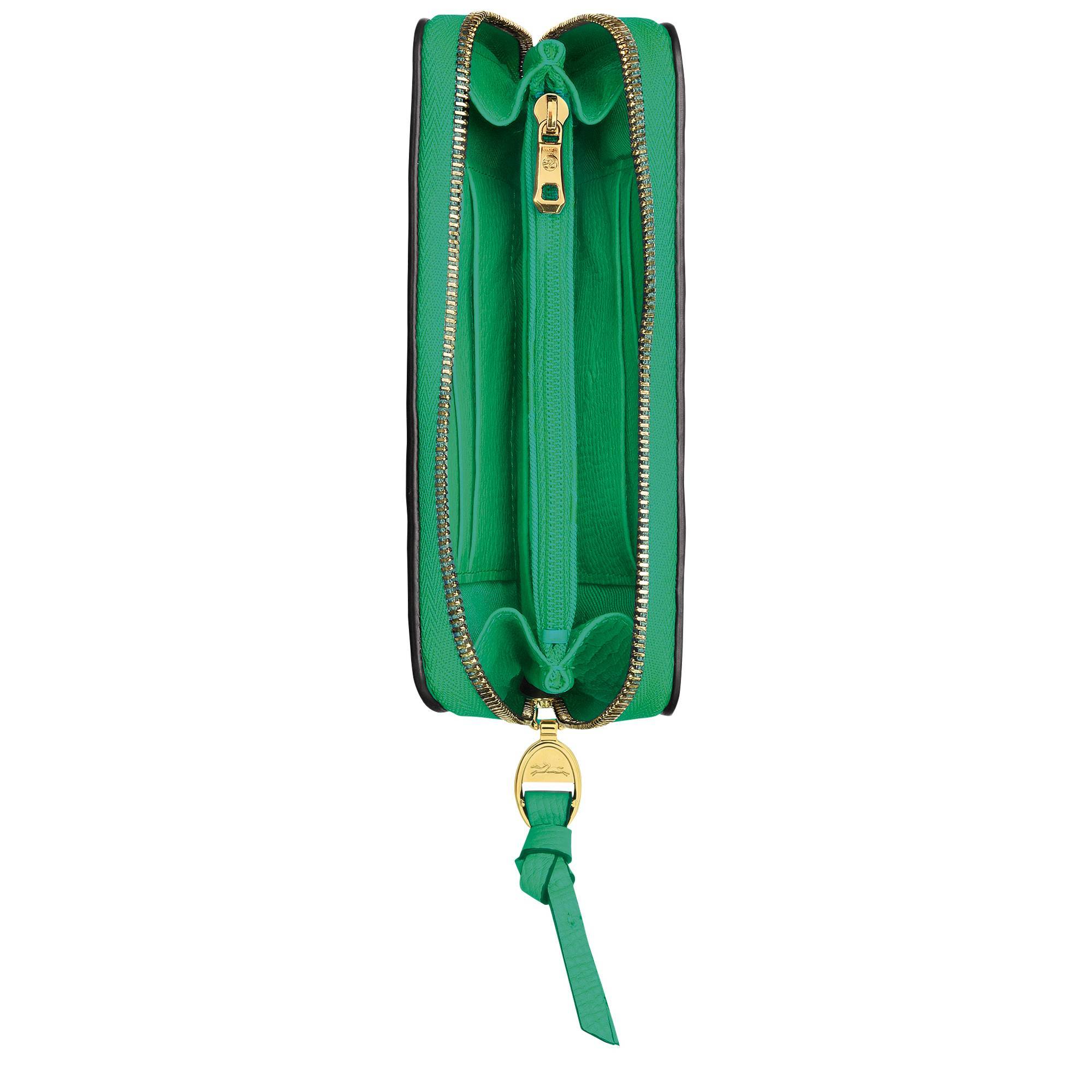 Portefeuille compact zippé Longchamp Mailbox L3622HTA D01 Herbe/Vert Lumière ouvert