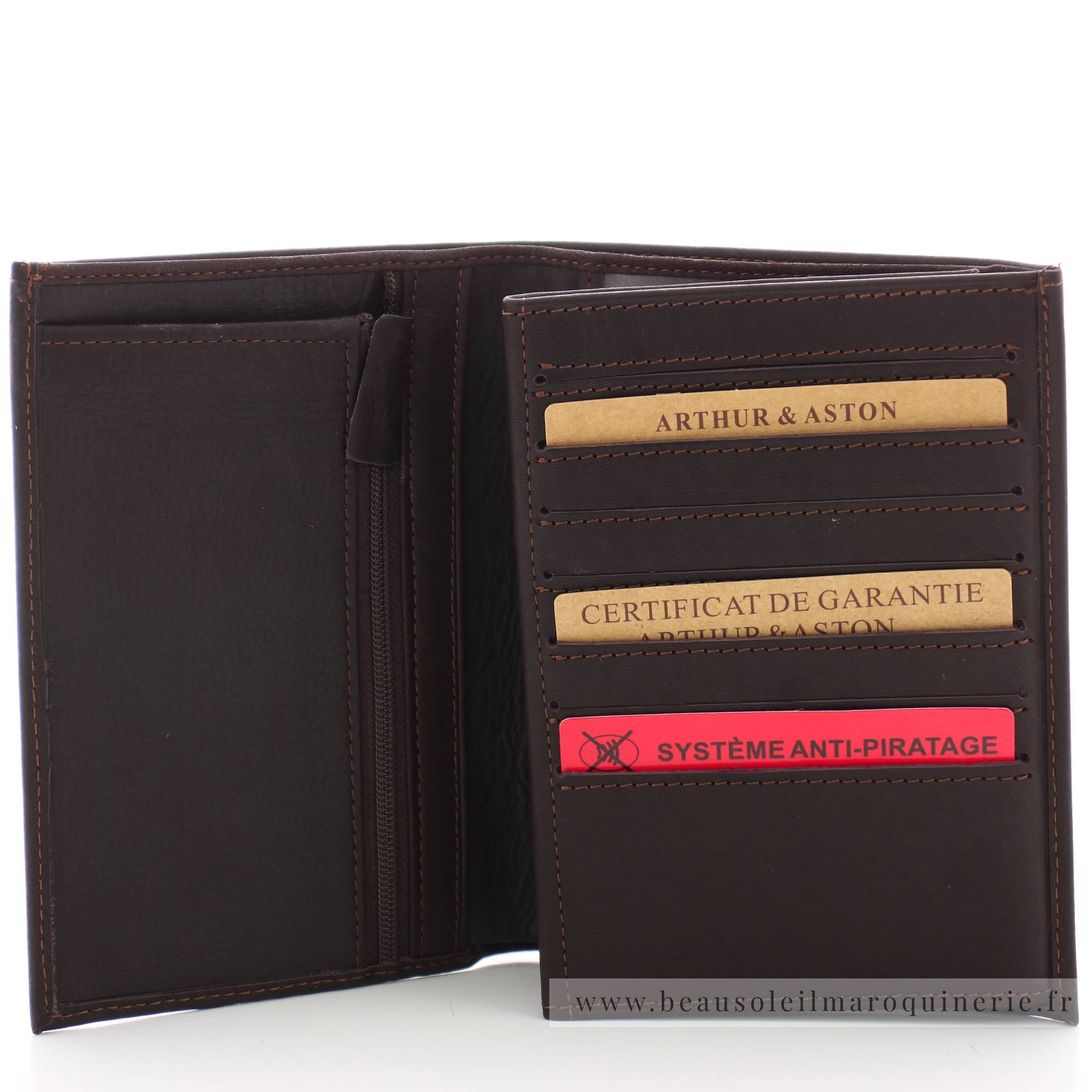 Grand portefeuille cuir gras Arthur & Aston Louis 94-423C Châtaigne poches pour cartes