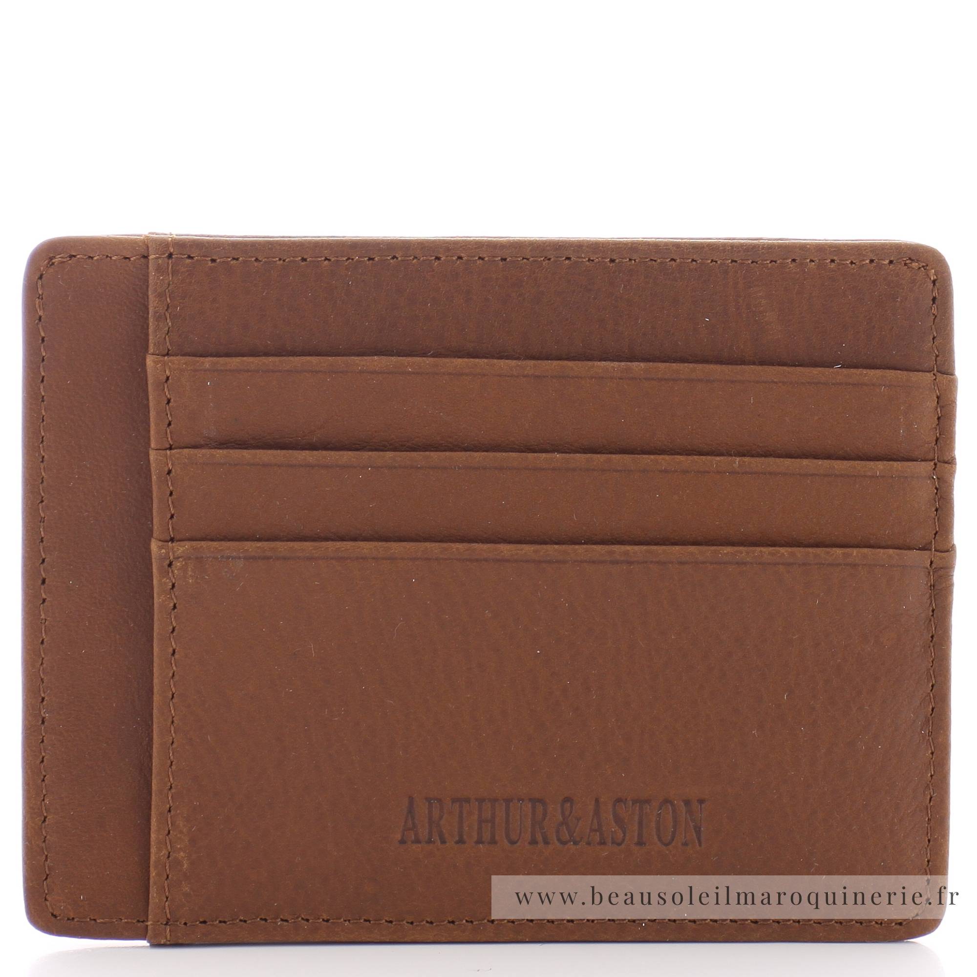 Porte-cartes plat en cuir Arthur & Aston Oscar 1978-147B cognac face