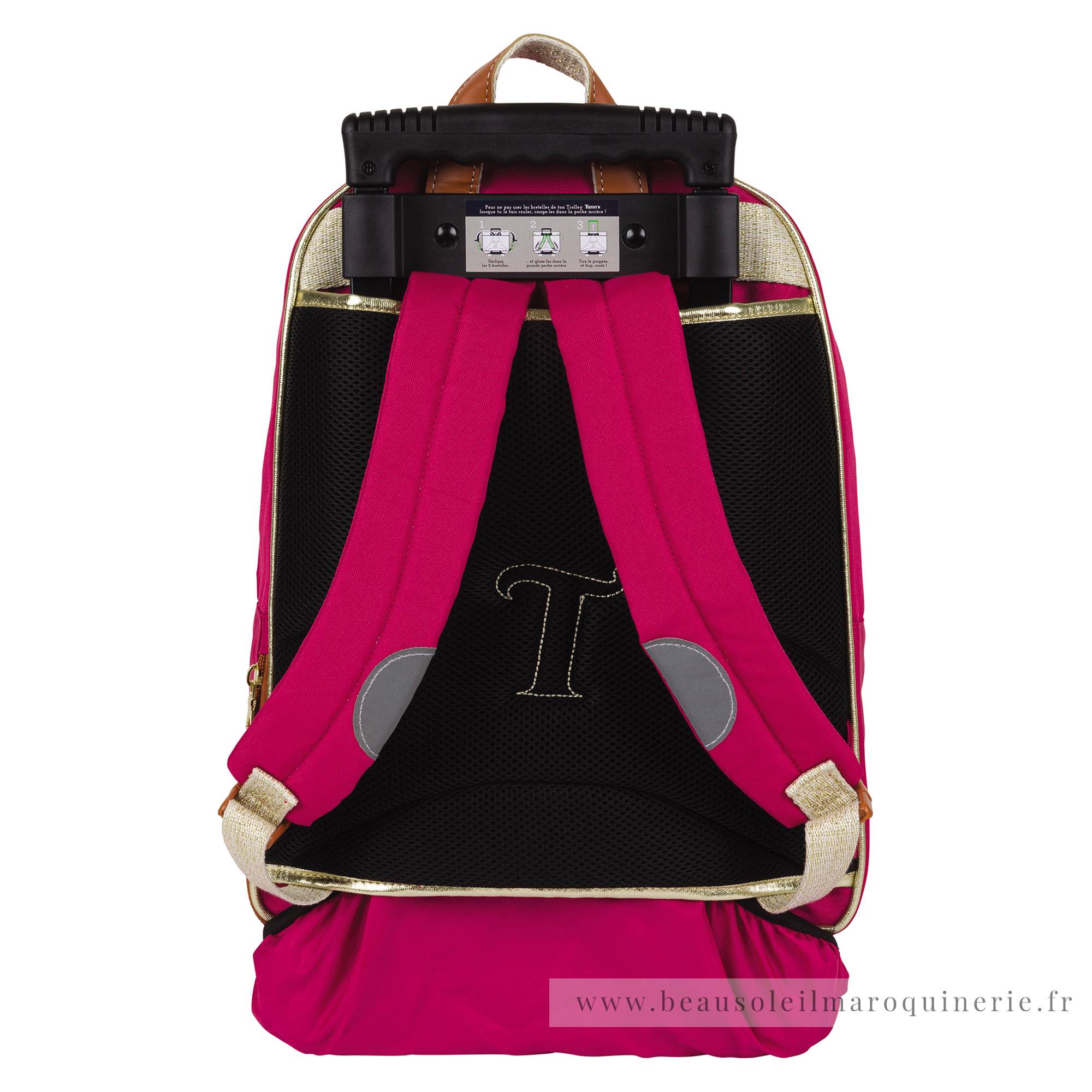 Trolley sac à dos L Tann's Paloma 73113 couleur Rose, vue de dos avec bretelles et cache roues