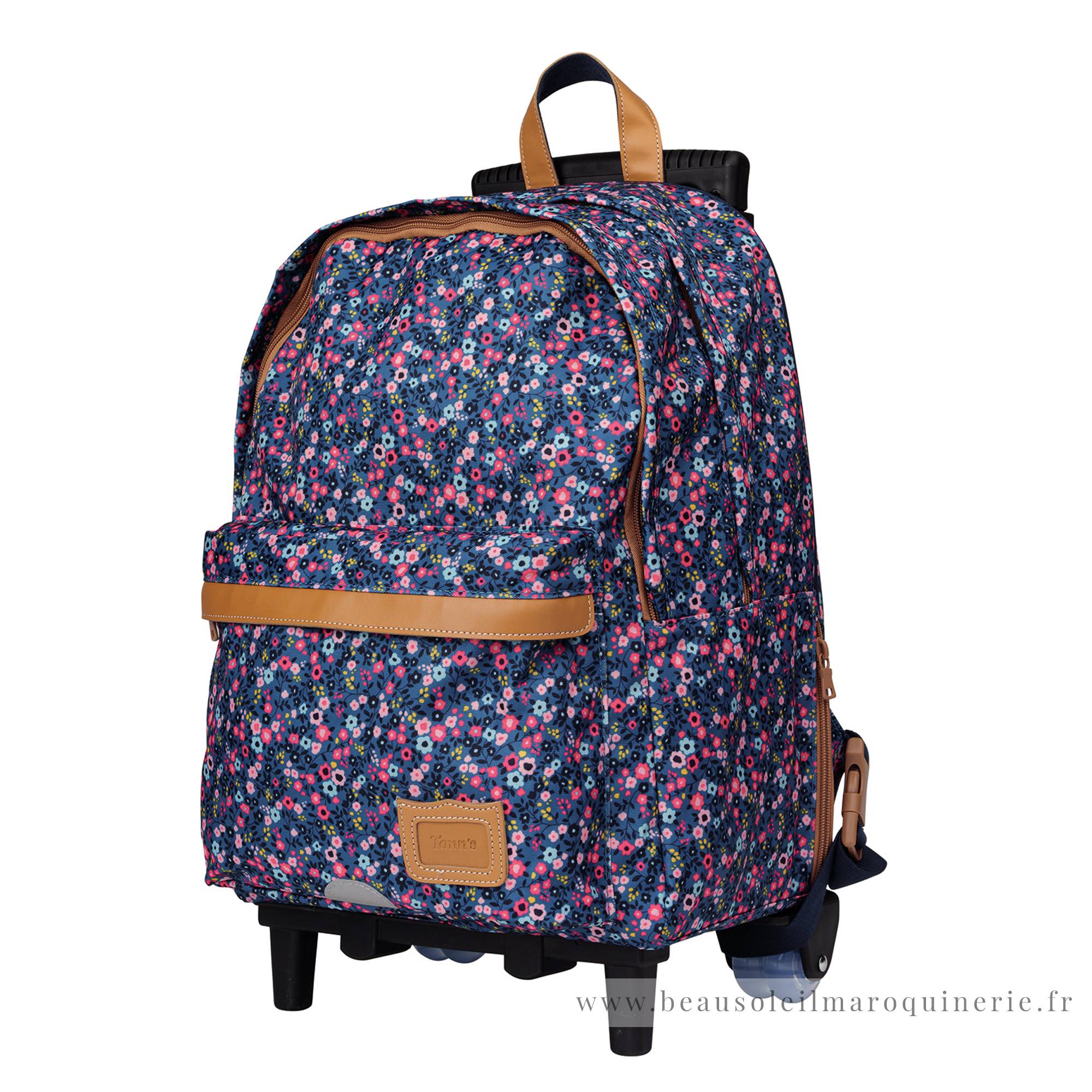 Trolley sac à dos L Tann's Lou Ann motif fleuri 73136 couleur Bleu/Rose, vue de profil