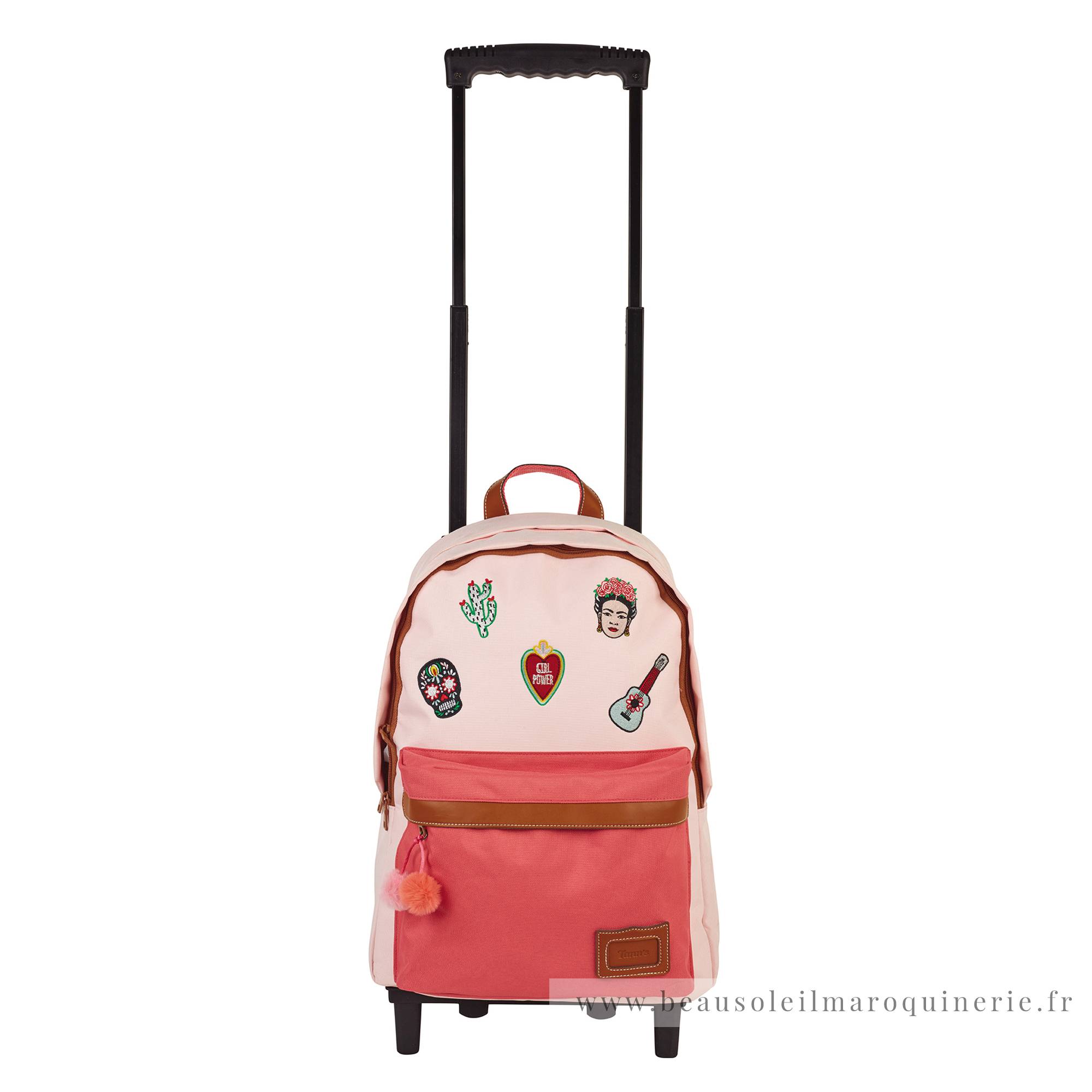 Trolley sac à dos L Tann's Adriana patchs Mexique 73141 couleur Rose Corail, vue de face